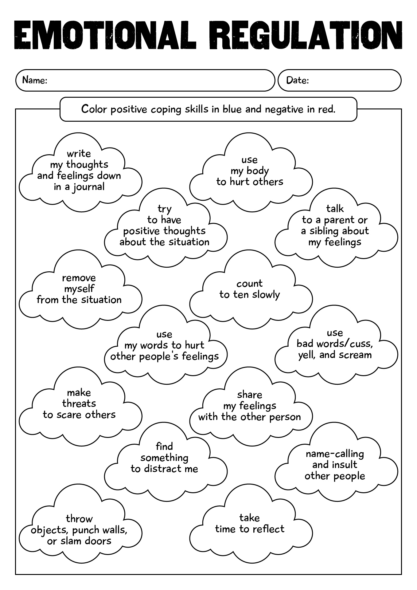 Emotional Regulation Worksheets For Teen Girls
