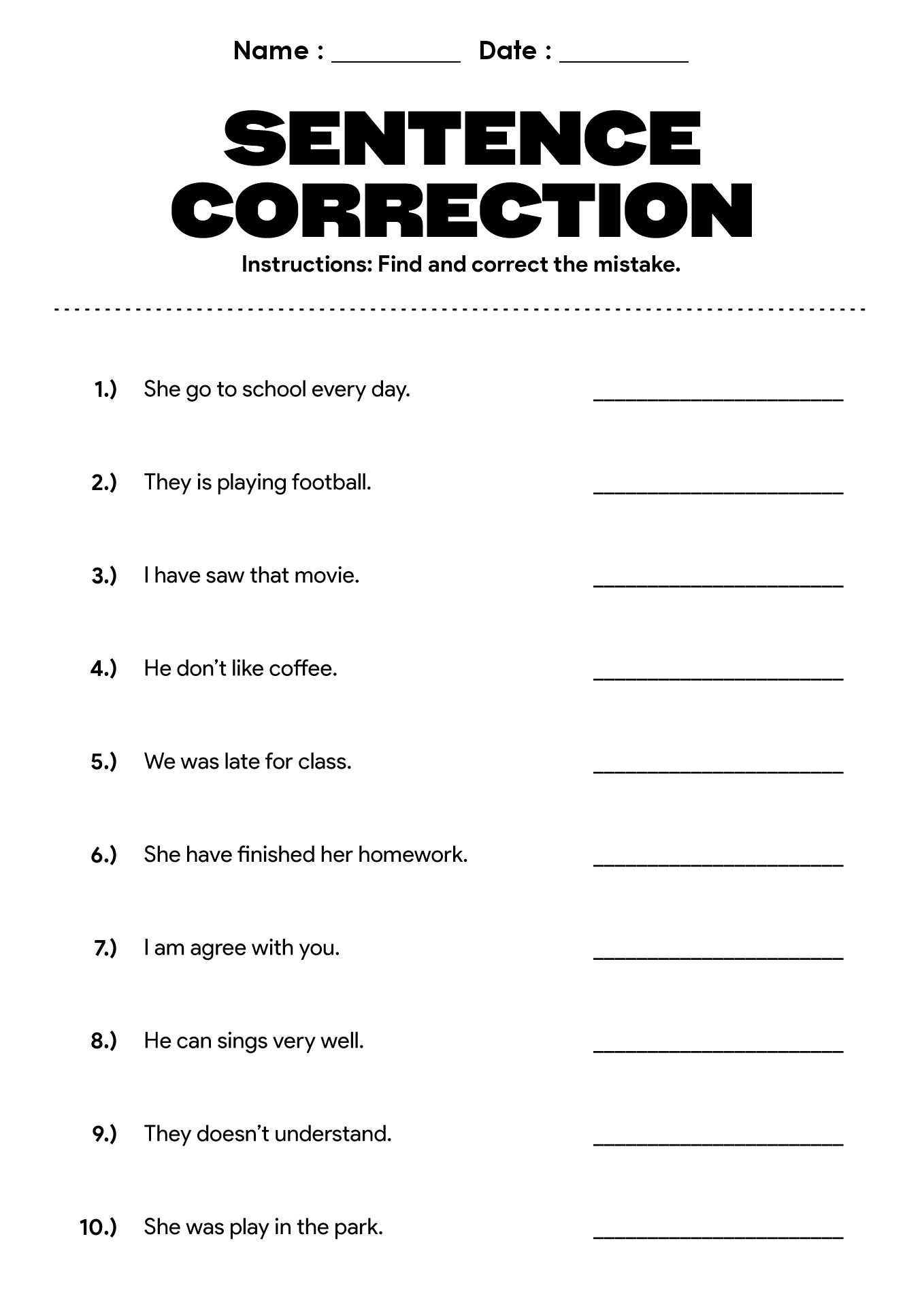 English Grammar Review Worksheets