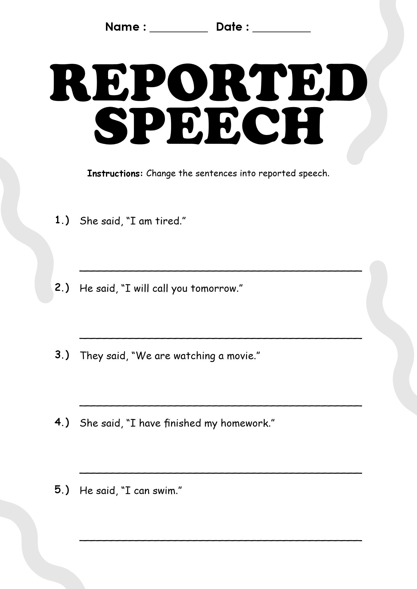 English Grammar Worksheets for High School