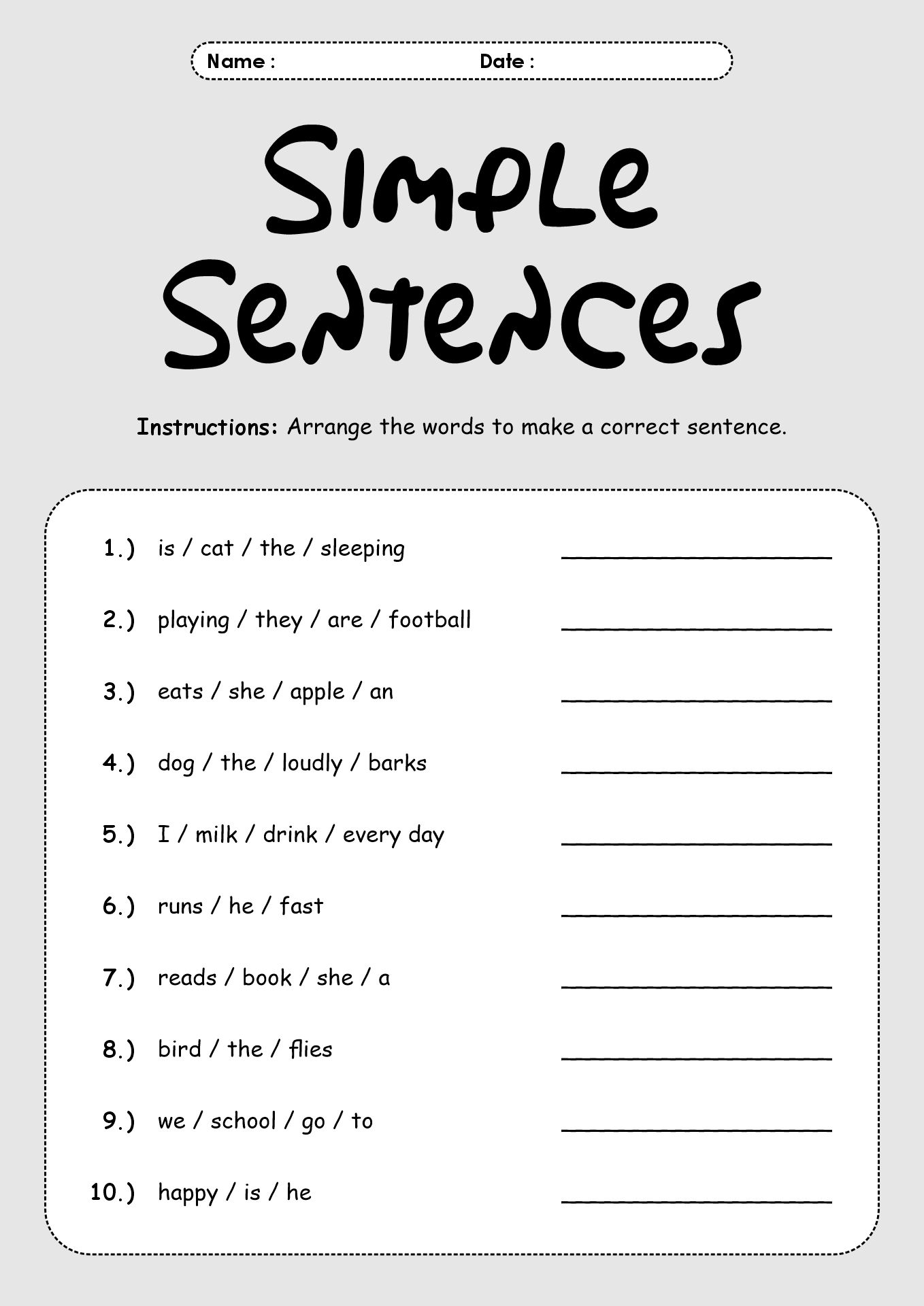 English Grammar Worksheets for Kids