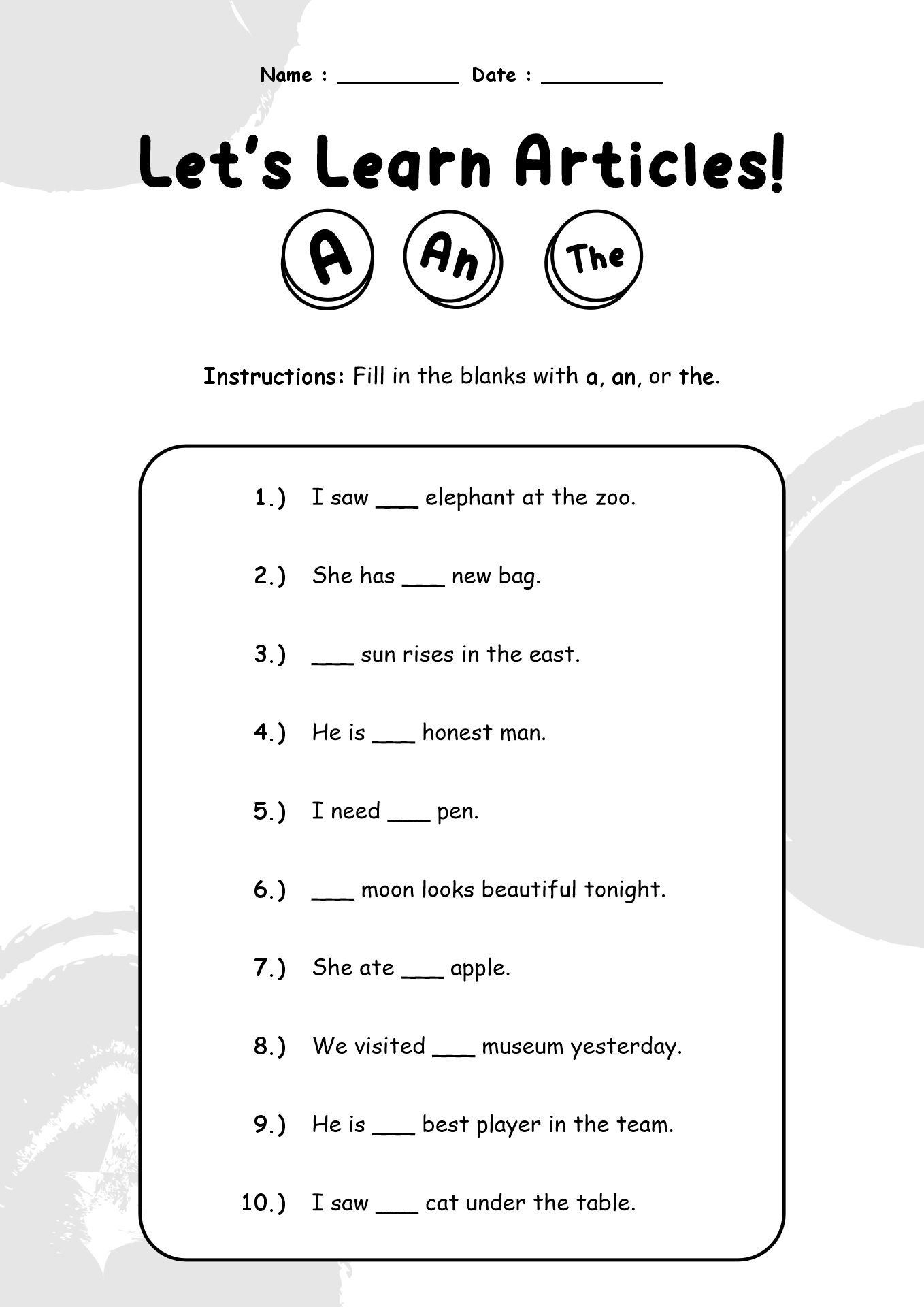 English Grammar Worksheets for Students
