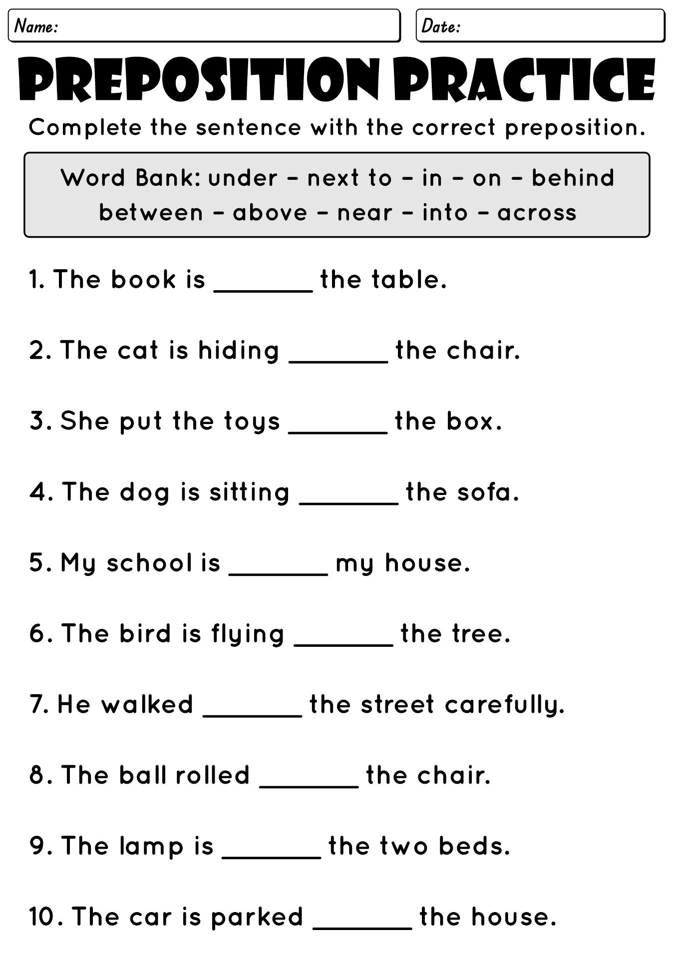 English Preposition Exercises for Beginners