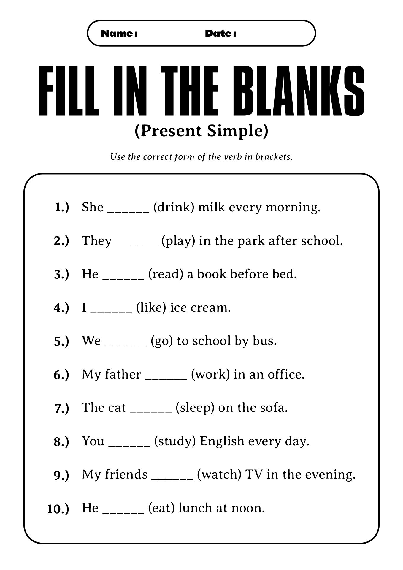 English Verb Tenses Exercises for Beginners