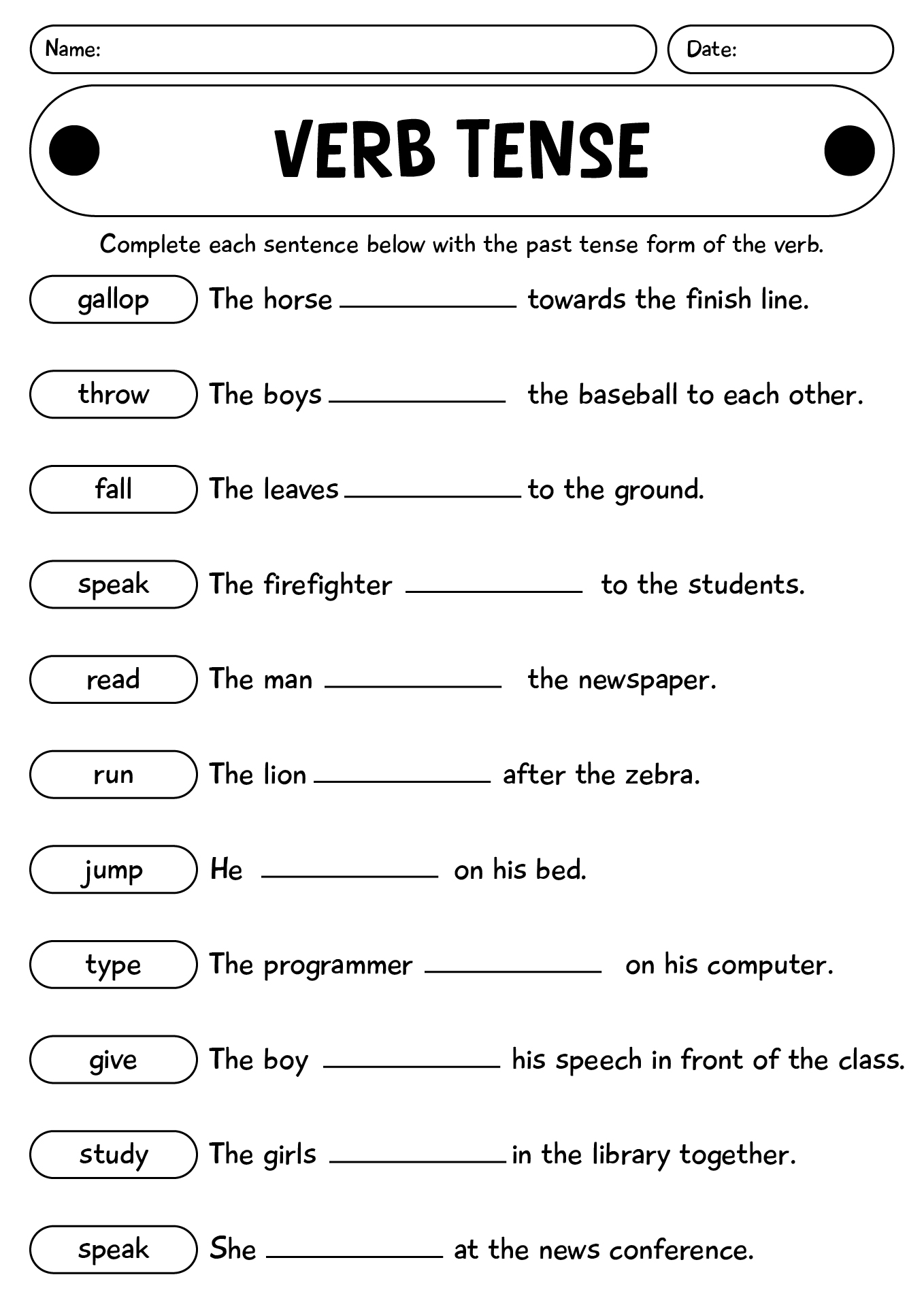 English Verb Tenses Worksheet