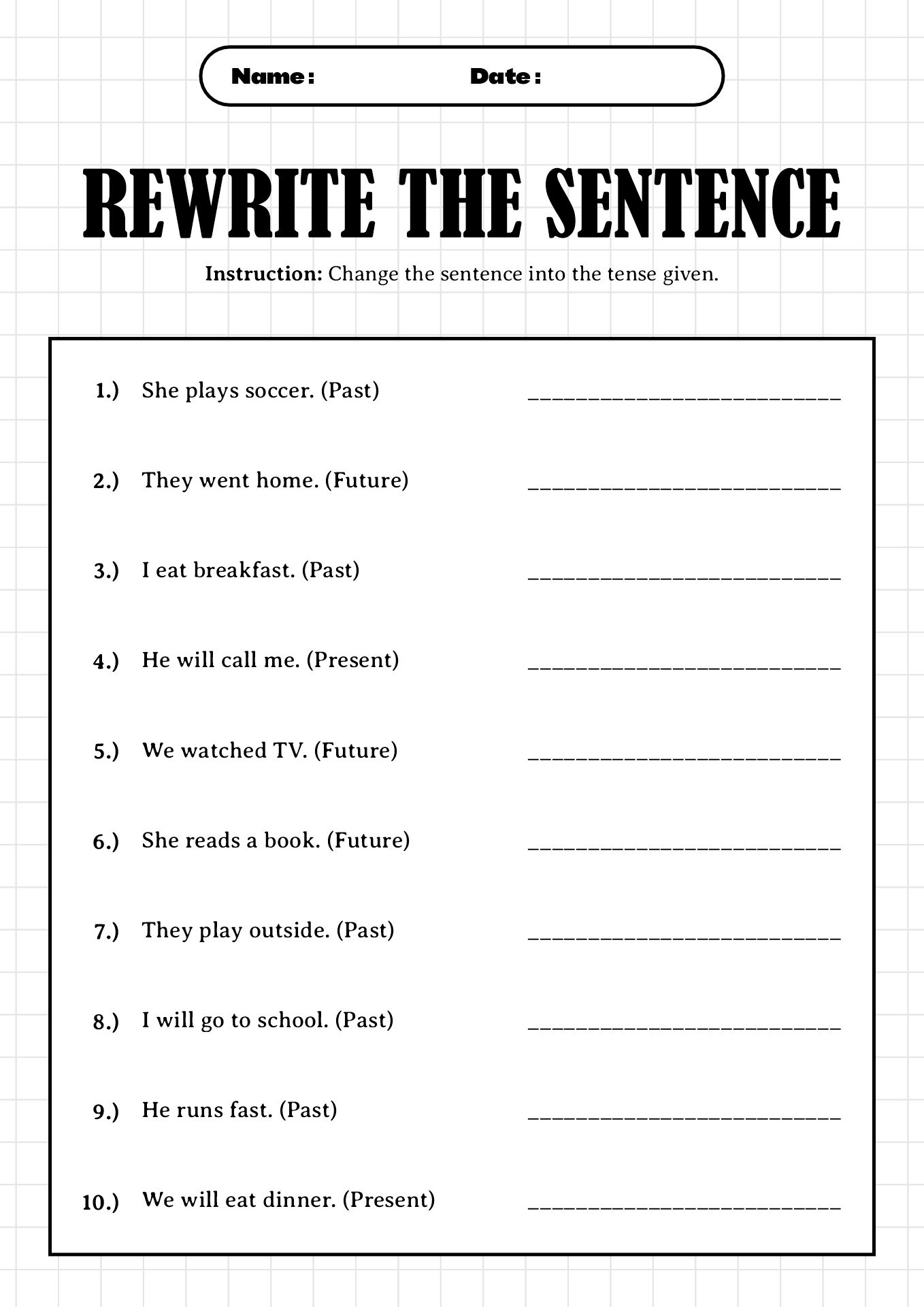 English Verb Tenses Worksheets for Homeschool