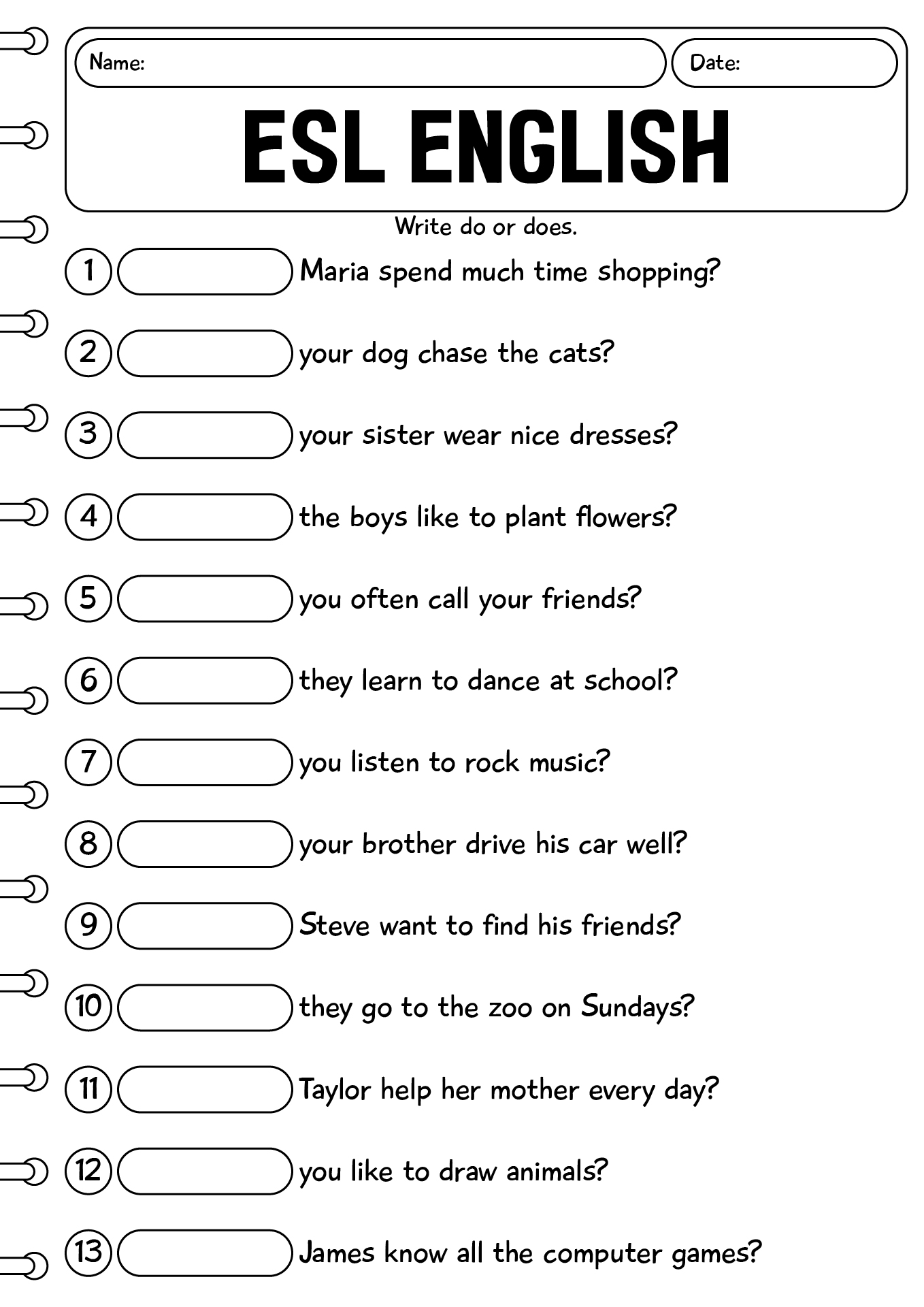ESL Worksheets English Exercises