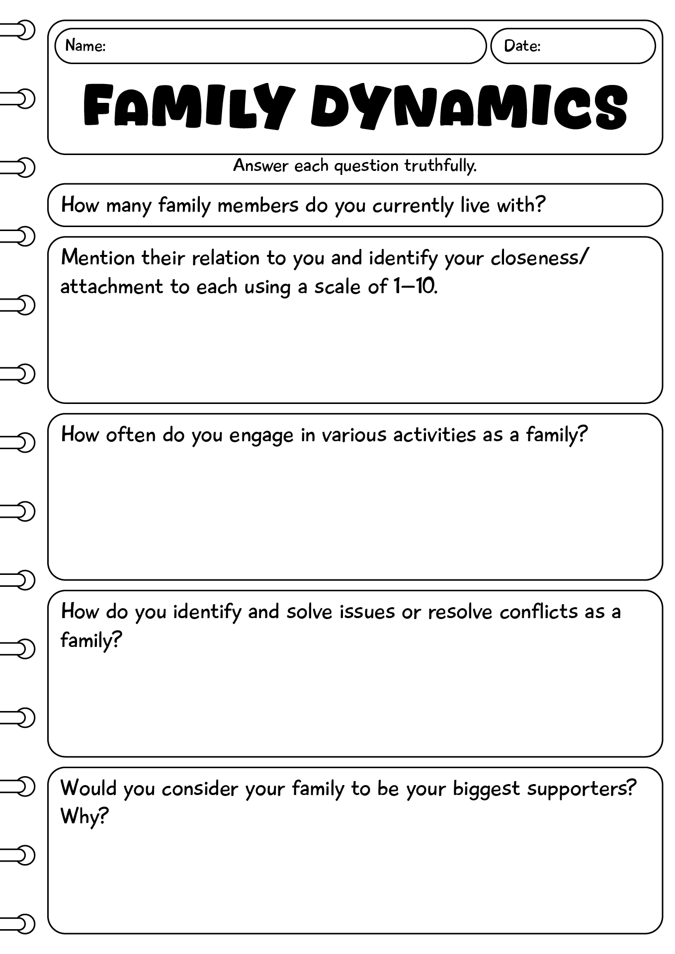 Family Dynamics Worksheet