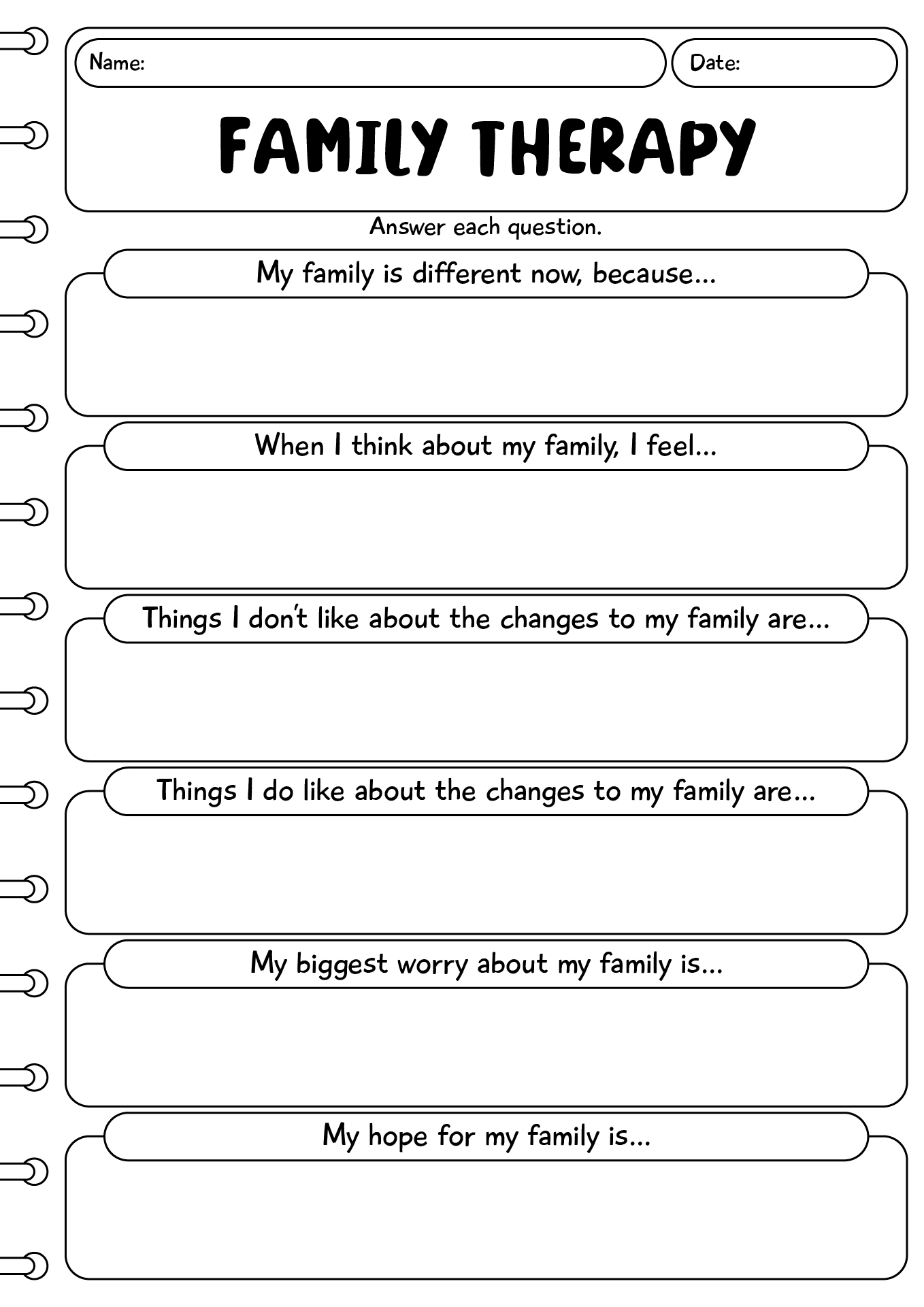 Family Therapy Activities Worksheet