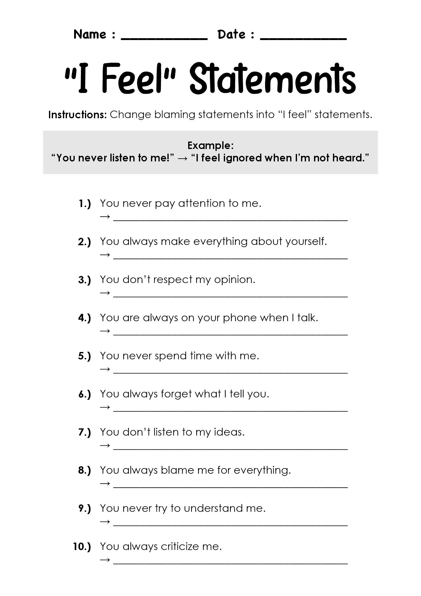 Family Therapy Communication Skills Worksheets