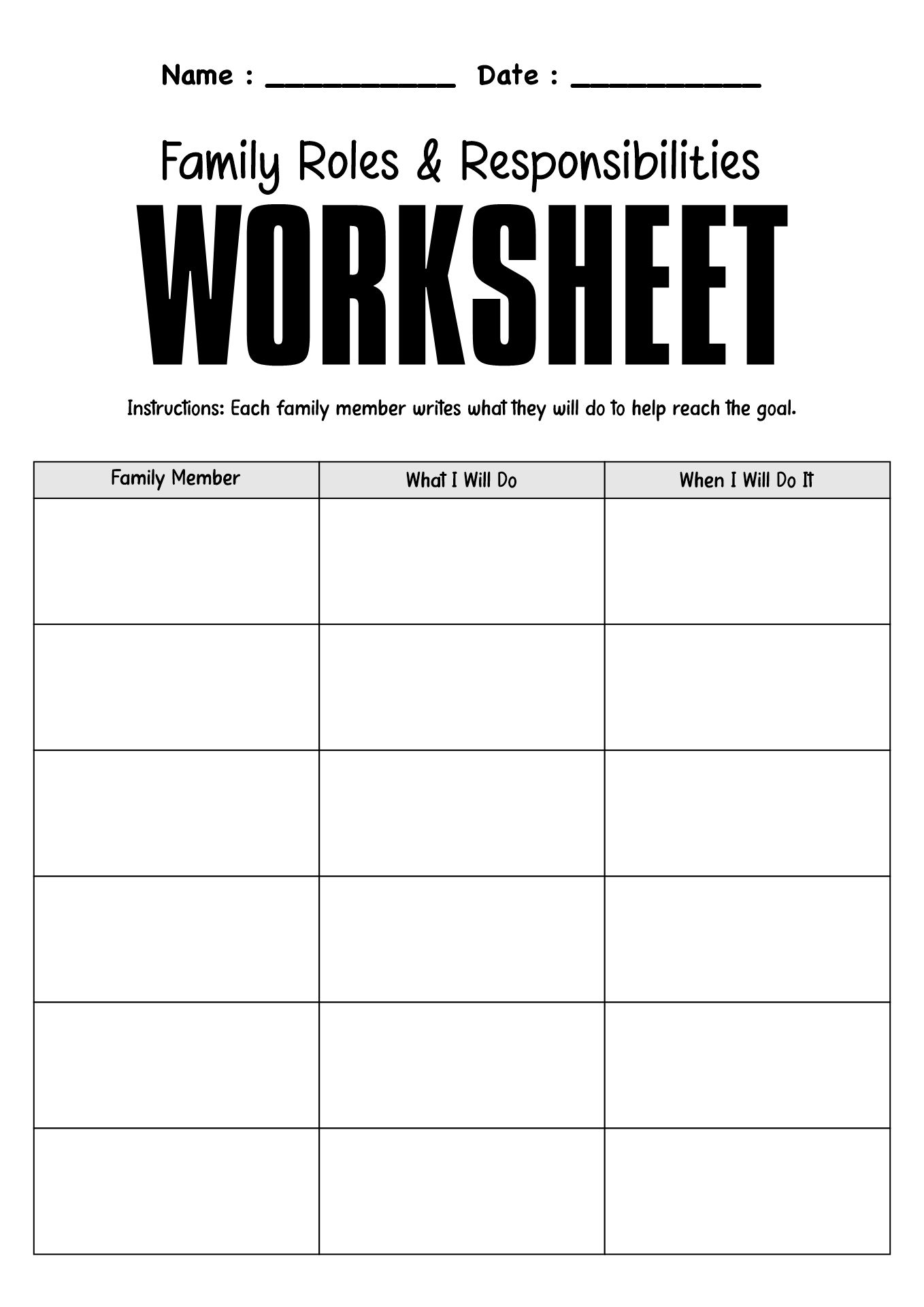 Family Therapy Goal Setting Worksheets
