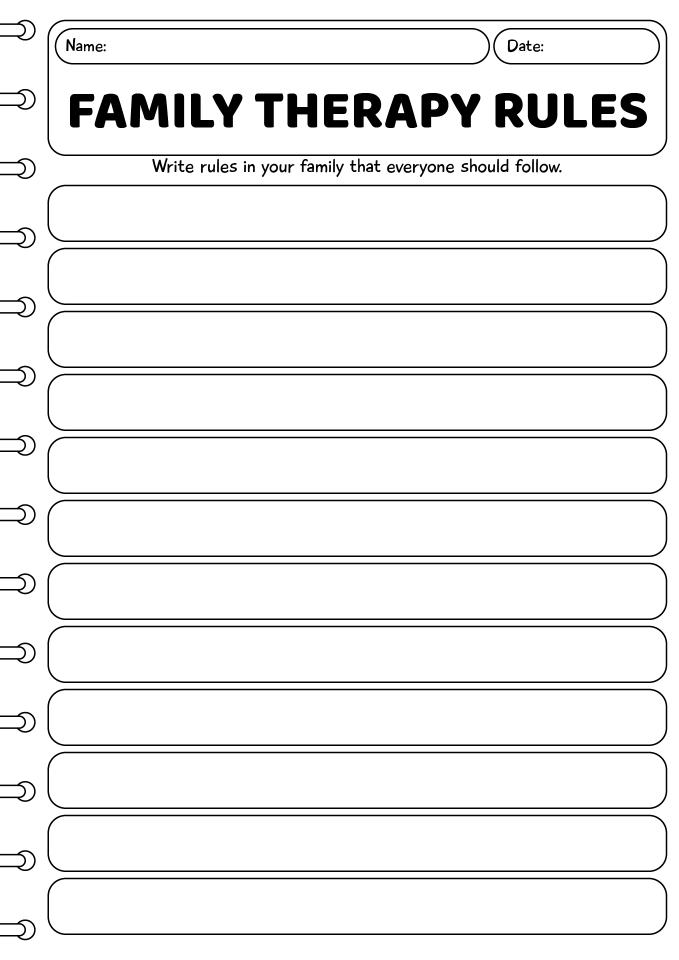 Family Therapy Rules Worksheet