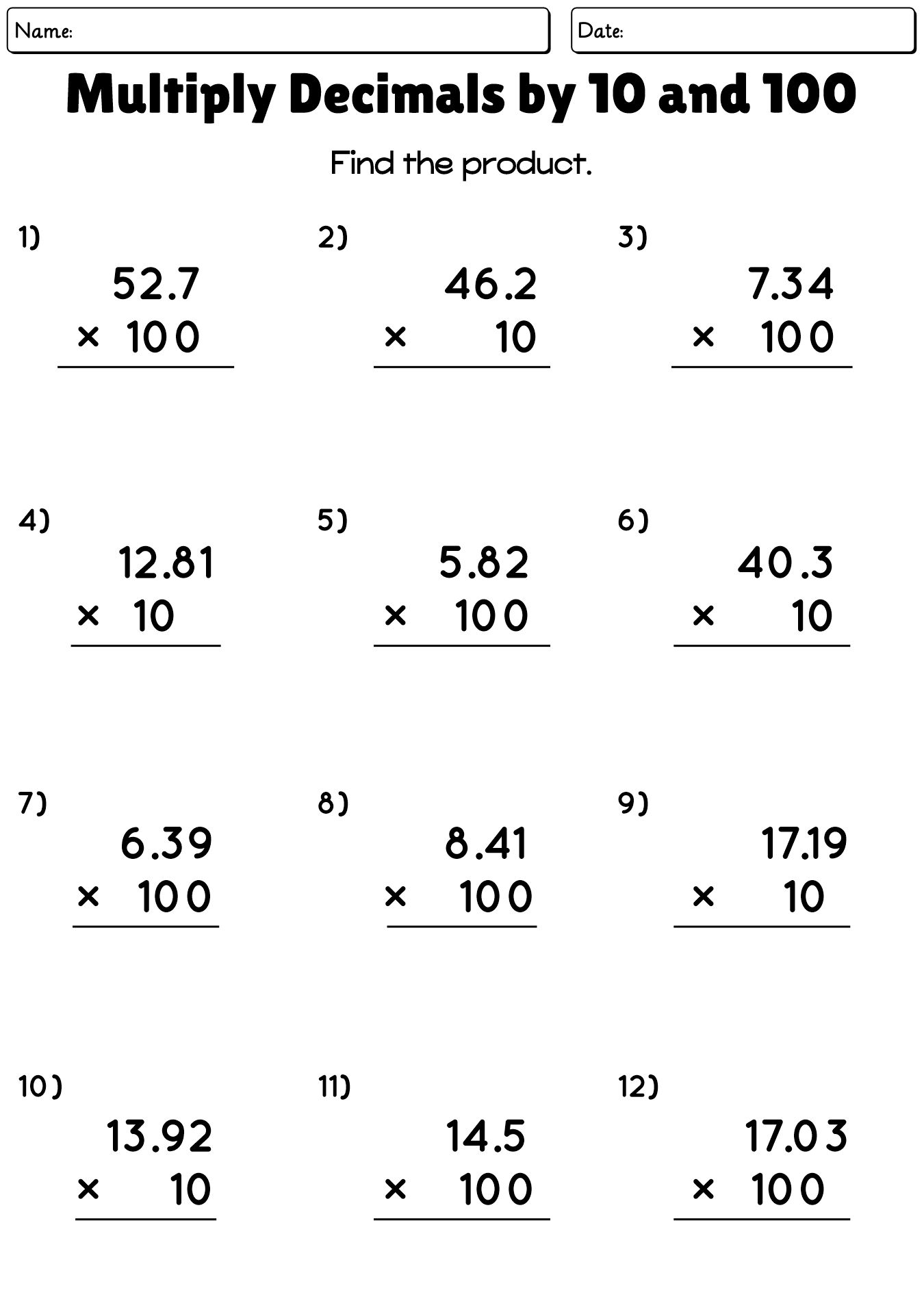 Fifth Grade Math Worksheets