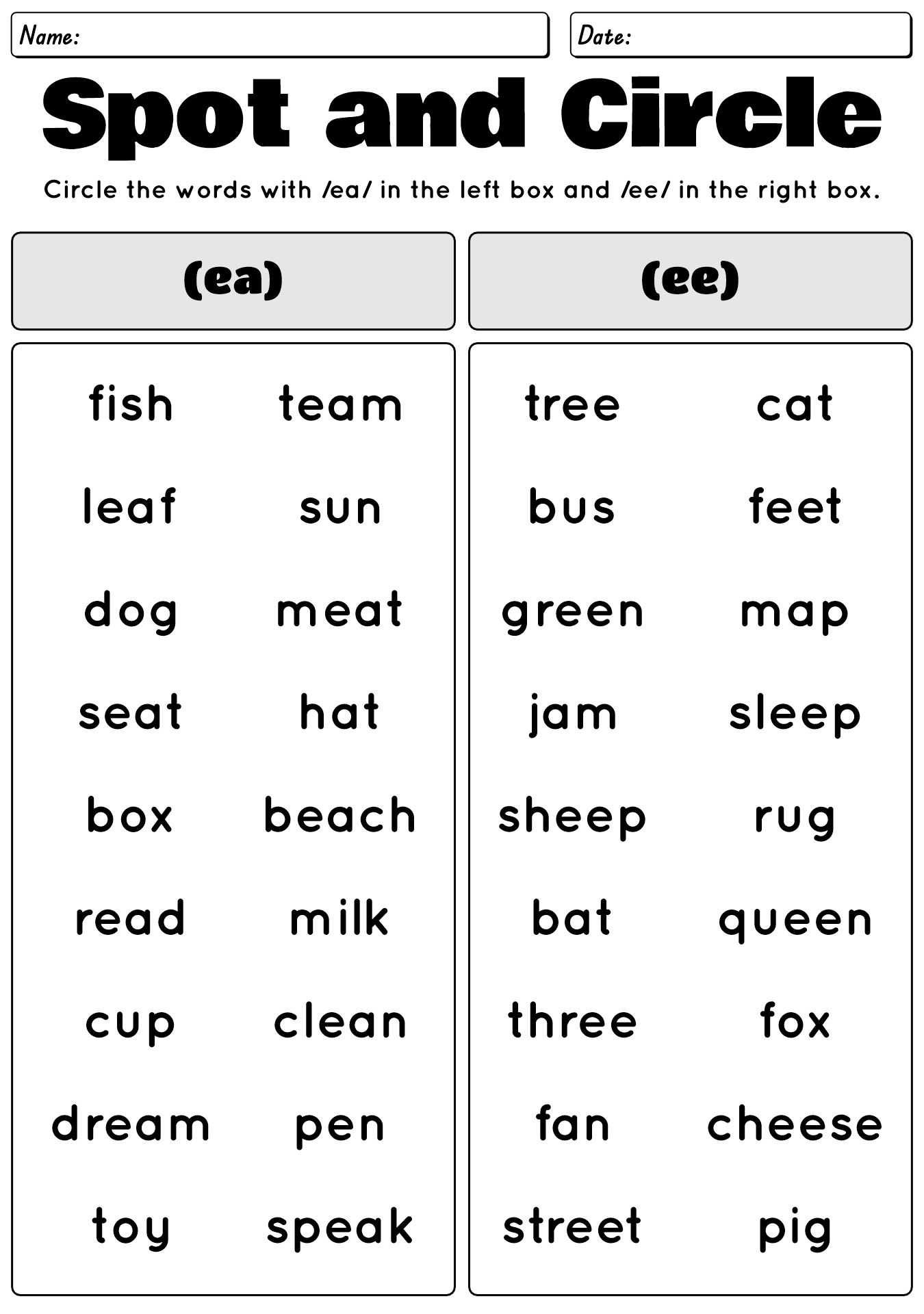 First Grade Phonics Worksheet