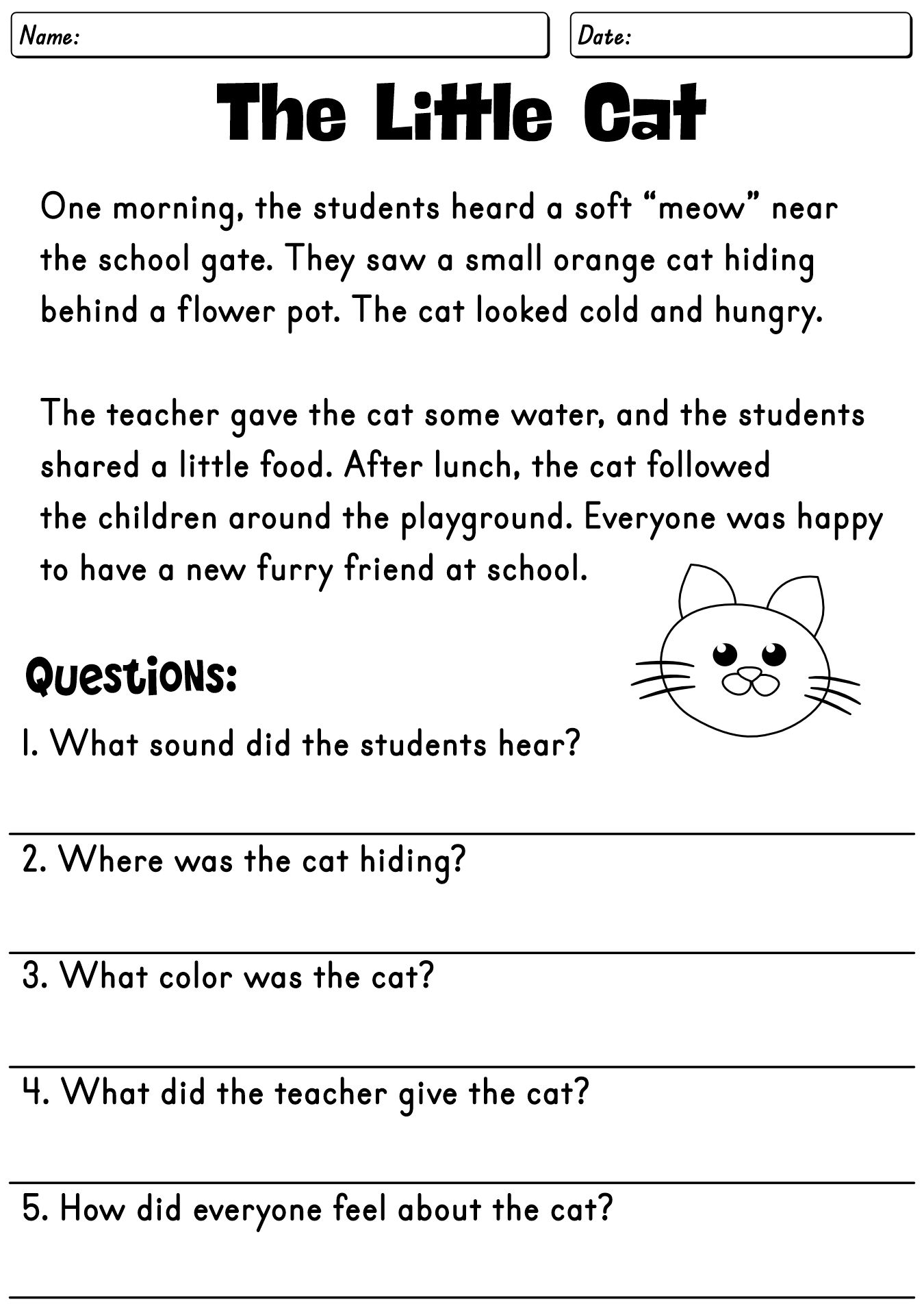 First Grade Reading Comprehension Worksheet