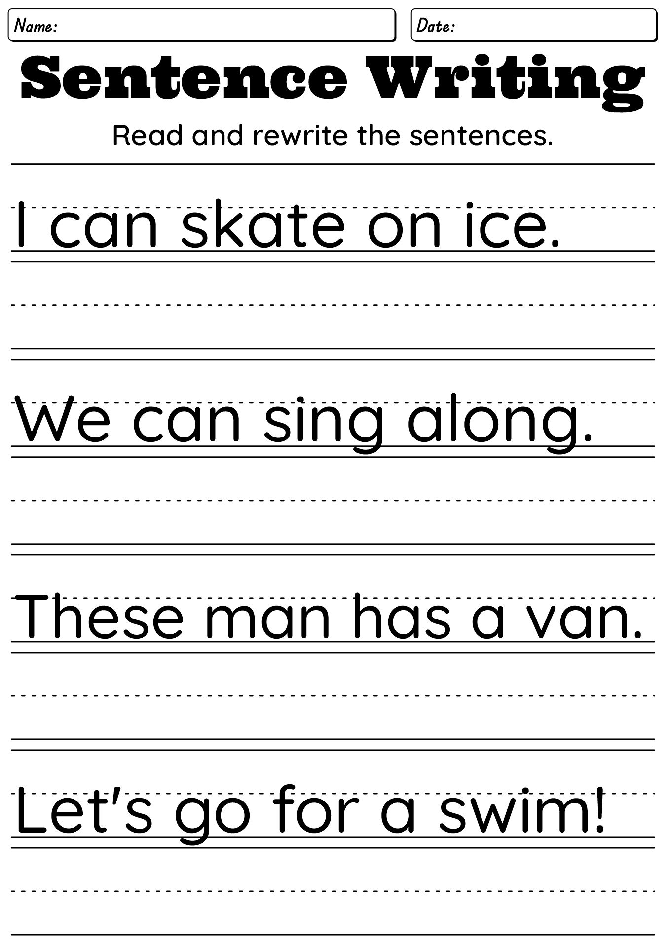 First Grade Writing Practice Worksheets