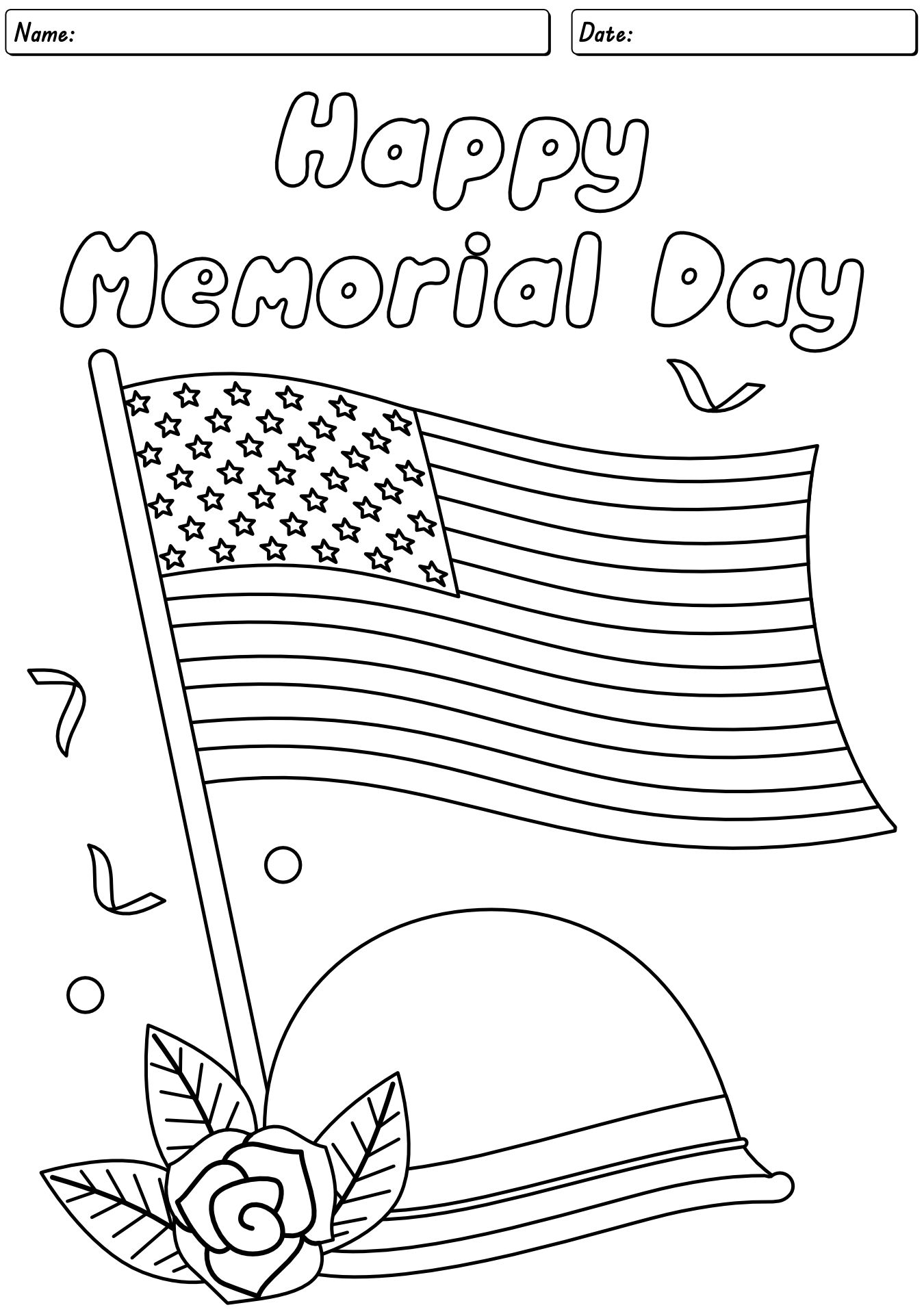Flag Memorial Day Coloring Worksheet