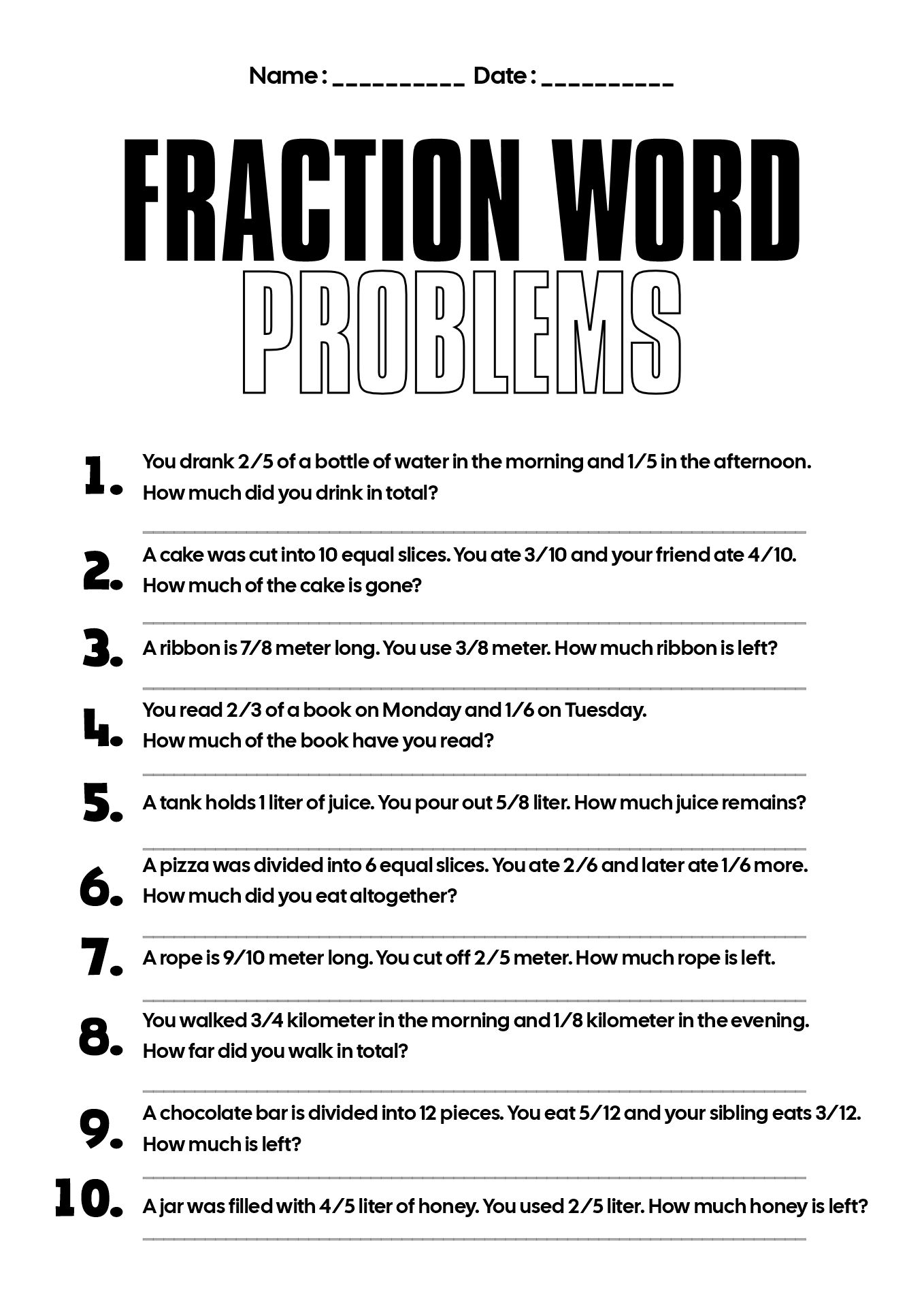 Fraction Worksheets Grade 5