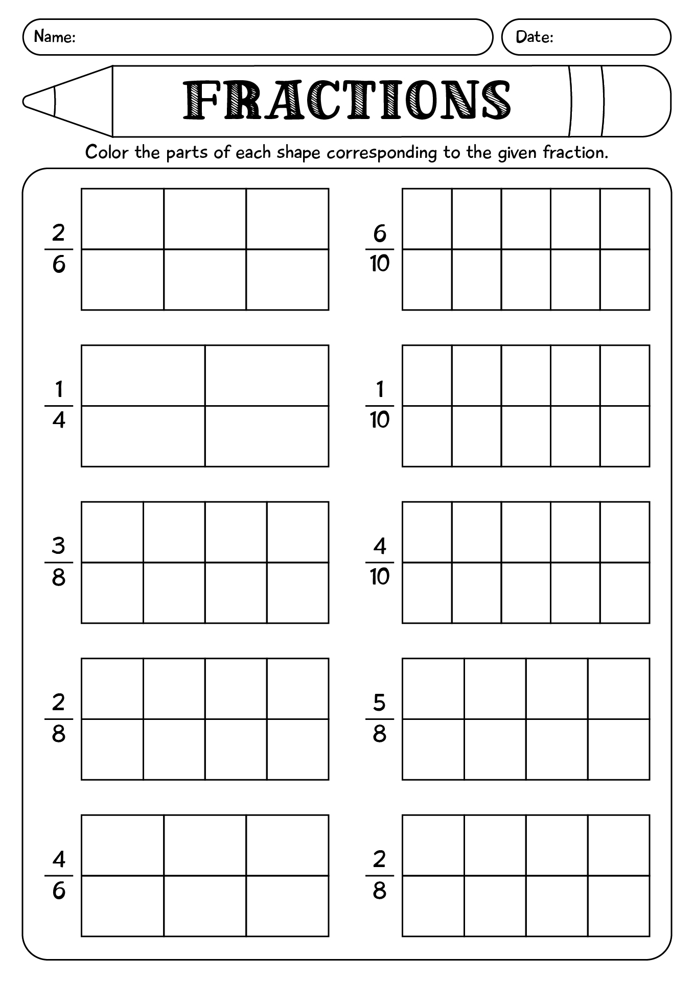 Fractions For Grade 2 Worksheet