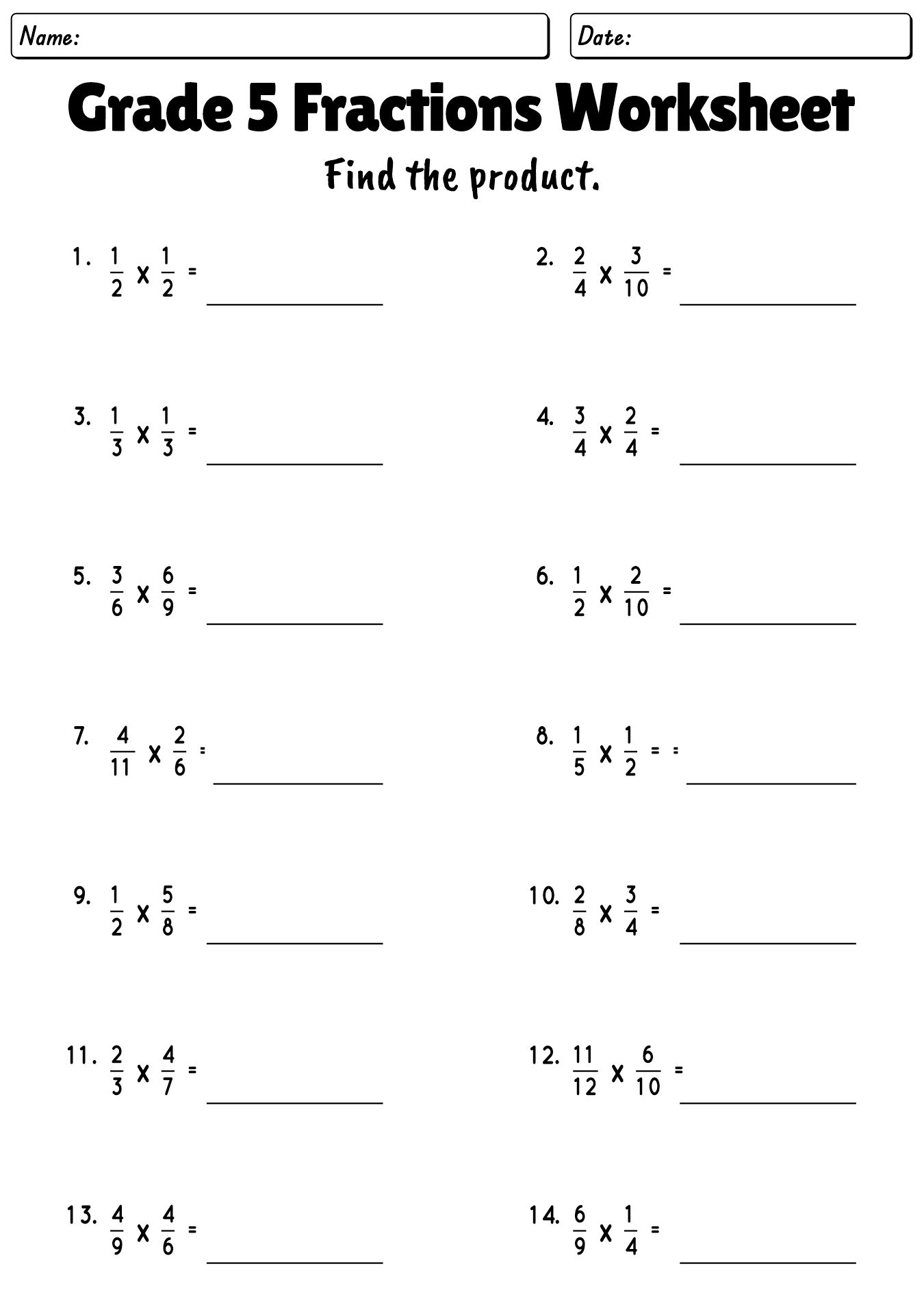 Fractions Worksheets for 5th Grade Students