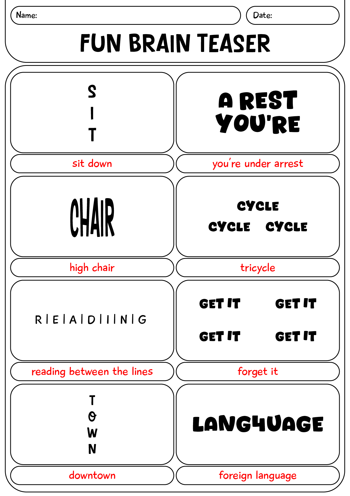 Fun Brain Teasers Worksheets With Answers