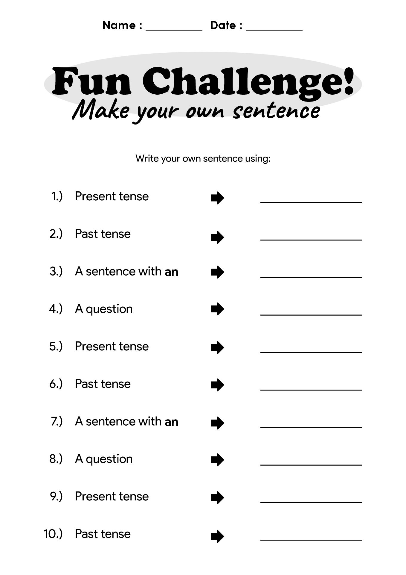 Fun English Grammar Practice Sheet