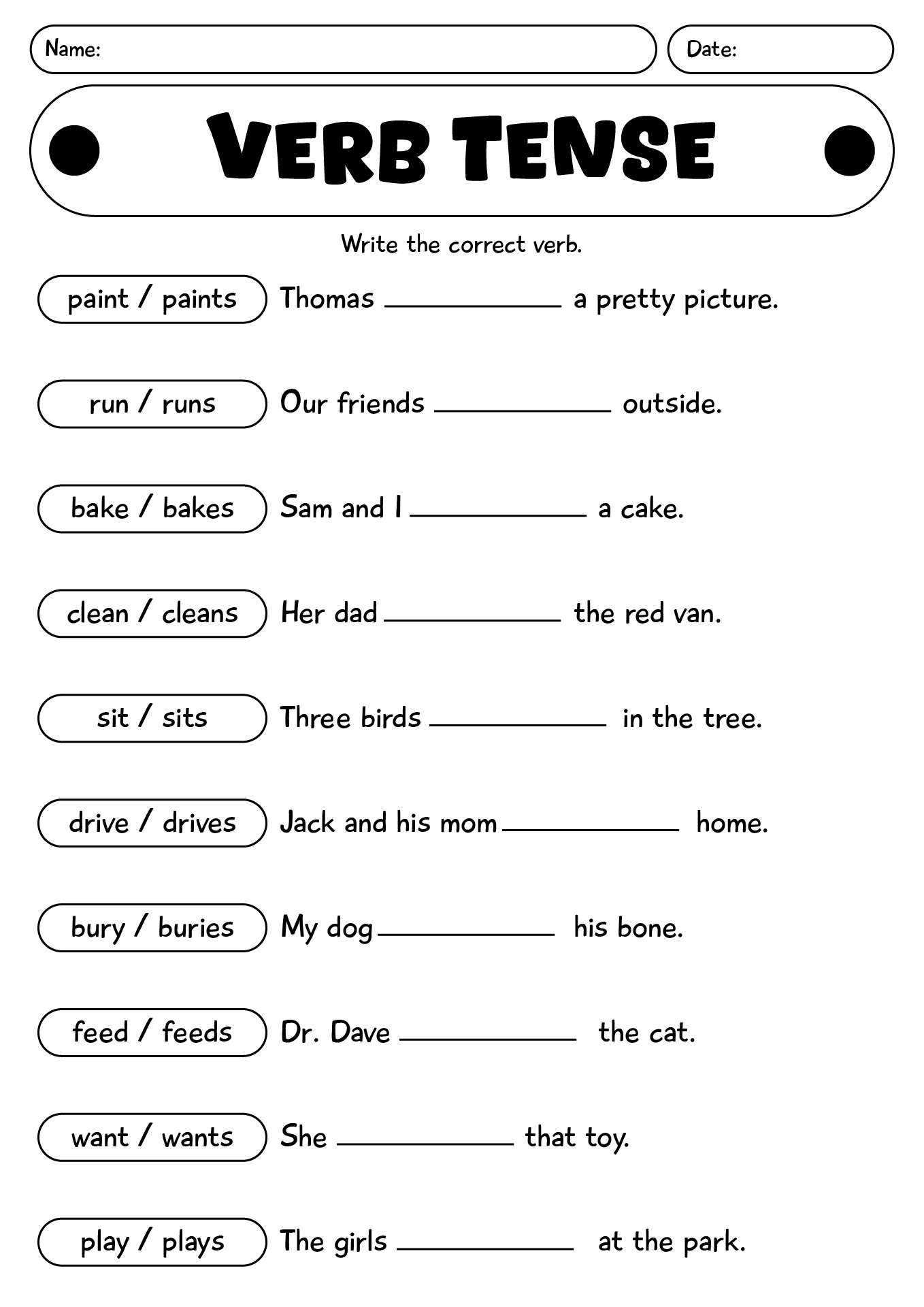 Grade 1 Verb Tense Worksheets