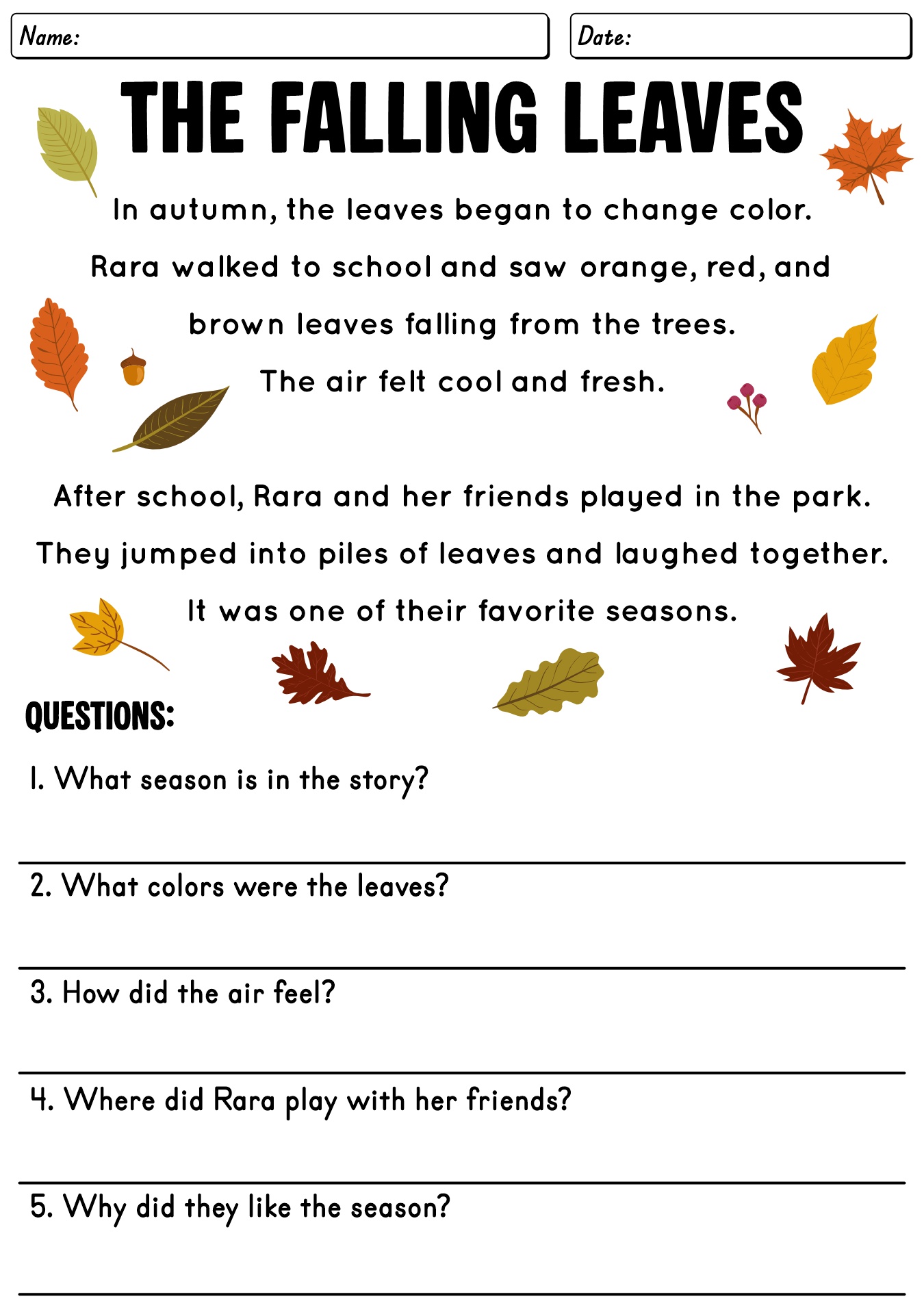 Grade 3 Reading Comprehension Worksheet