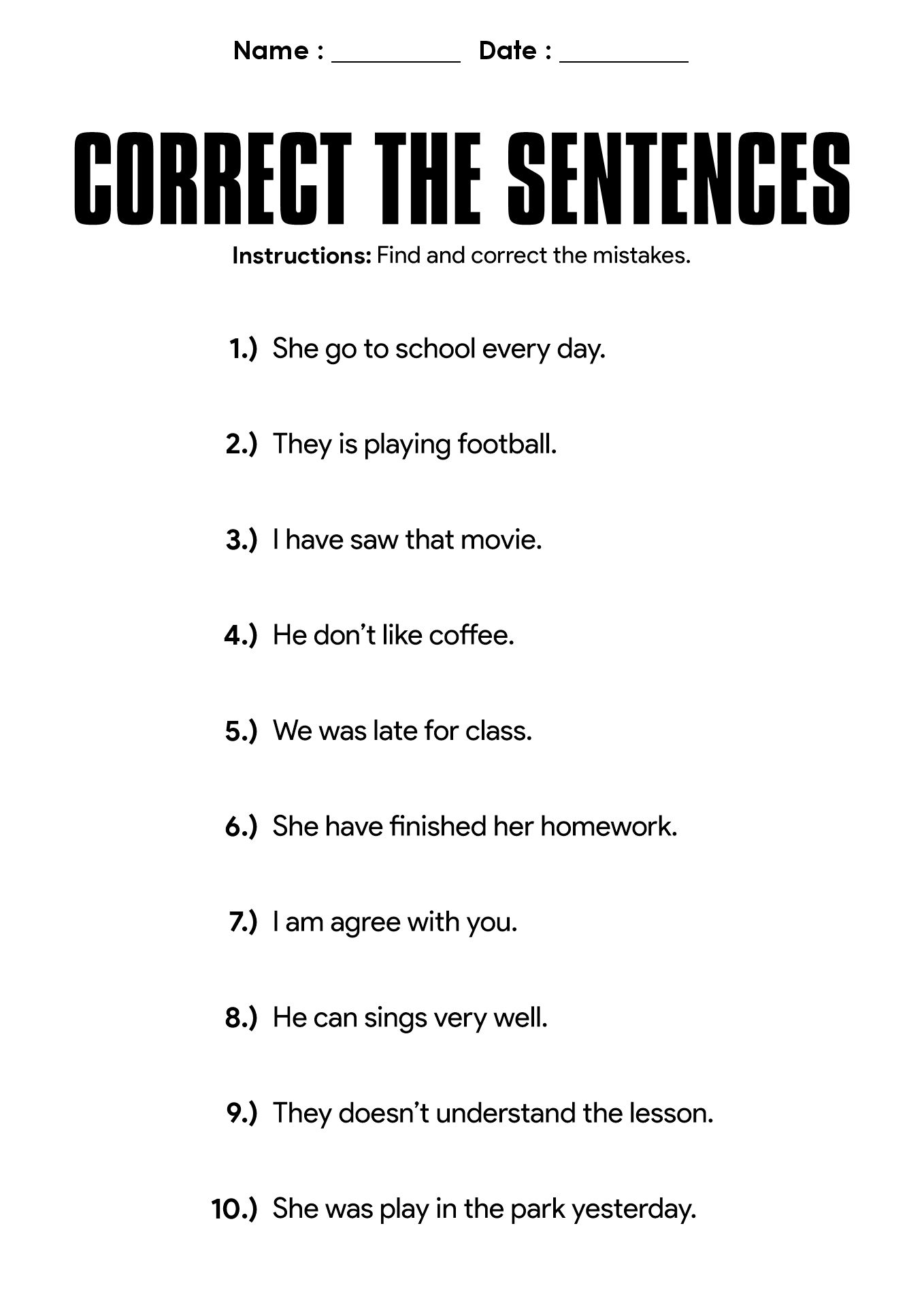 Grammar ESL Worksheet for Practice