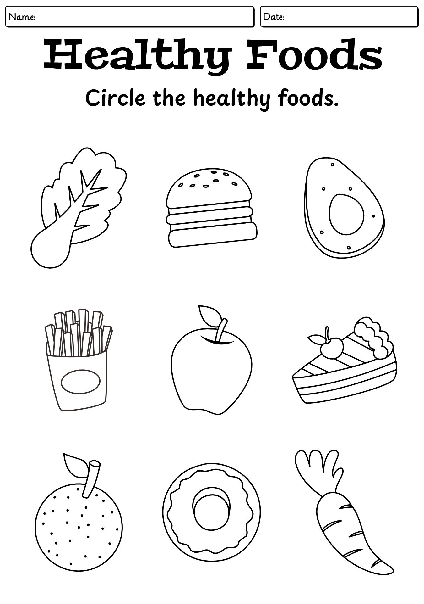 Healthy Food Choices Worksheet for Kindergarten
