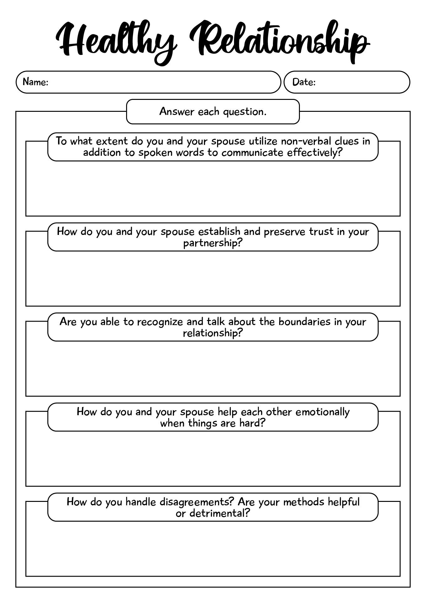 Healthy Relationship Worksheets