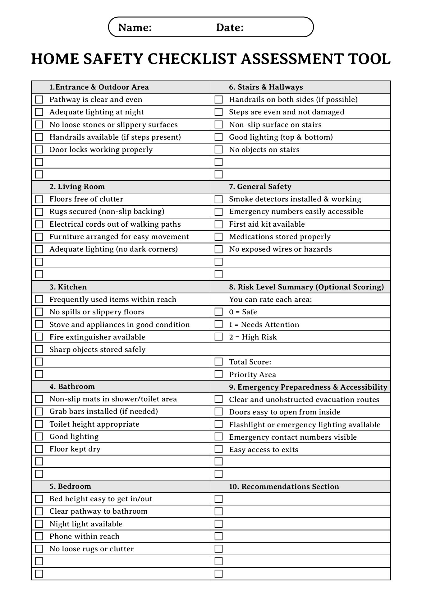 Home Safety Checklist Assessment Tools