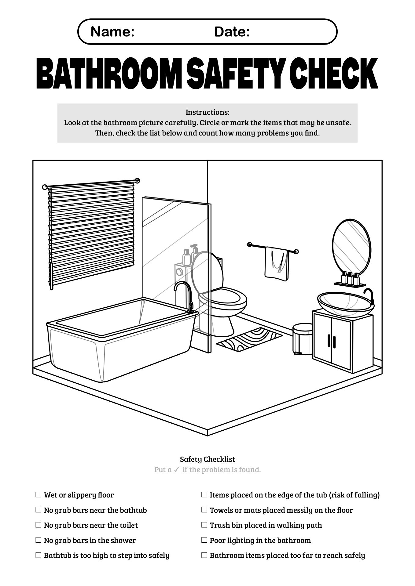 Home Safety Self Assessment Tool Worksheet