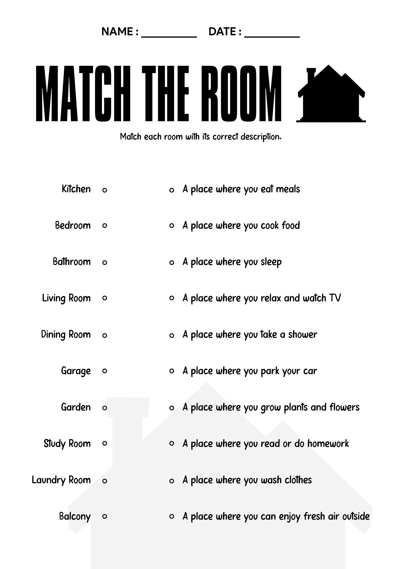 House Rooms Vocabulary Exercises Worksheet