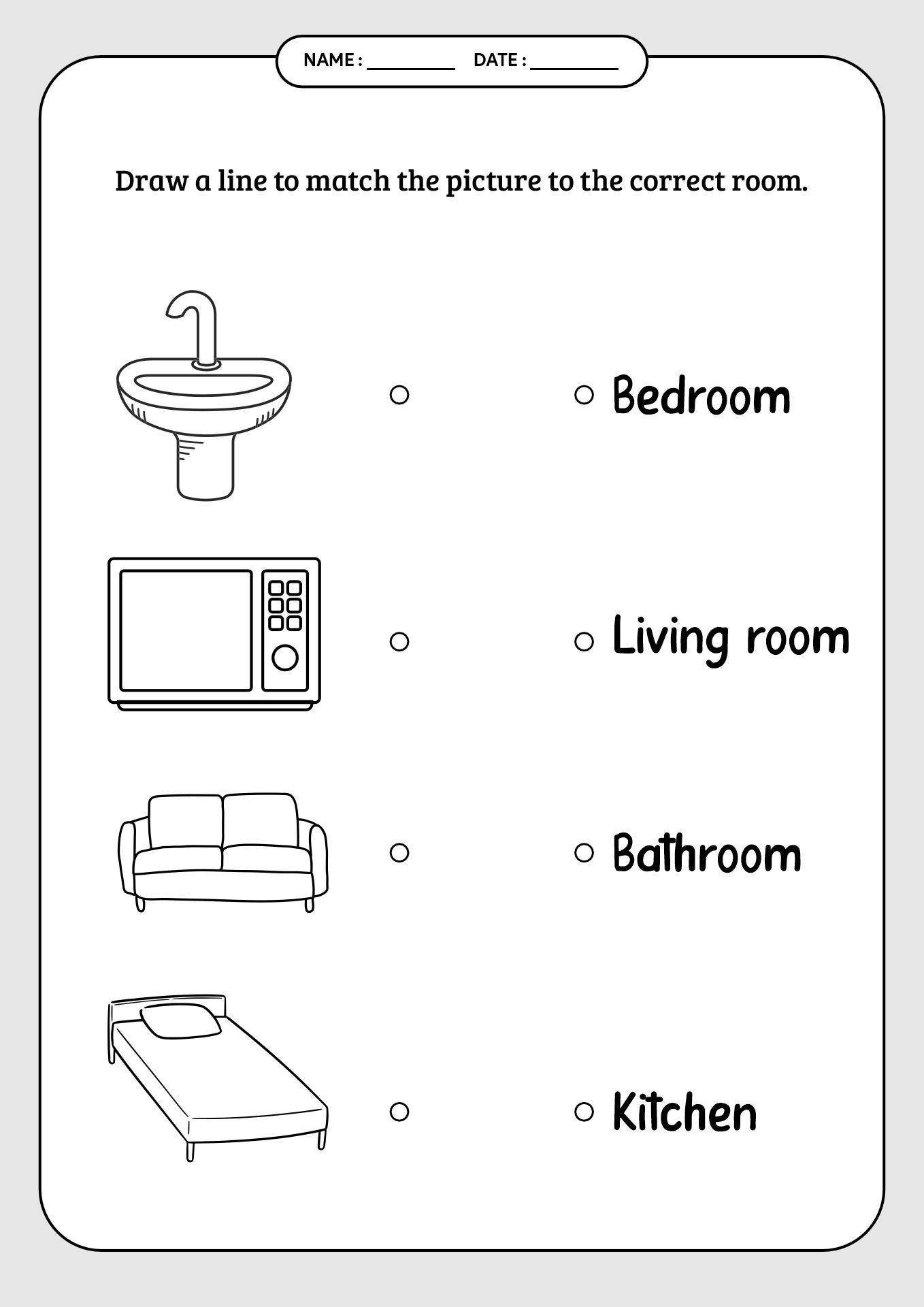 Identification of Home Rooms Worksheet for Preschool