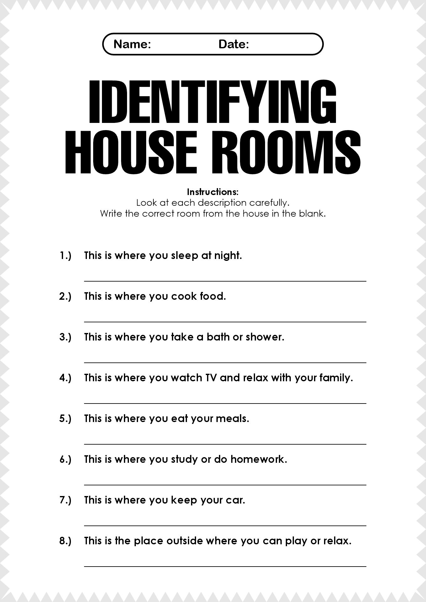 Identifying House Rooms Worksheet