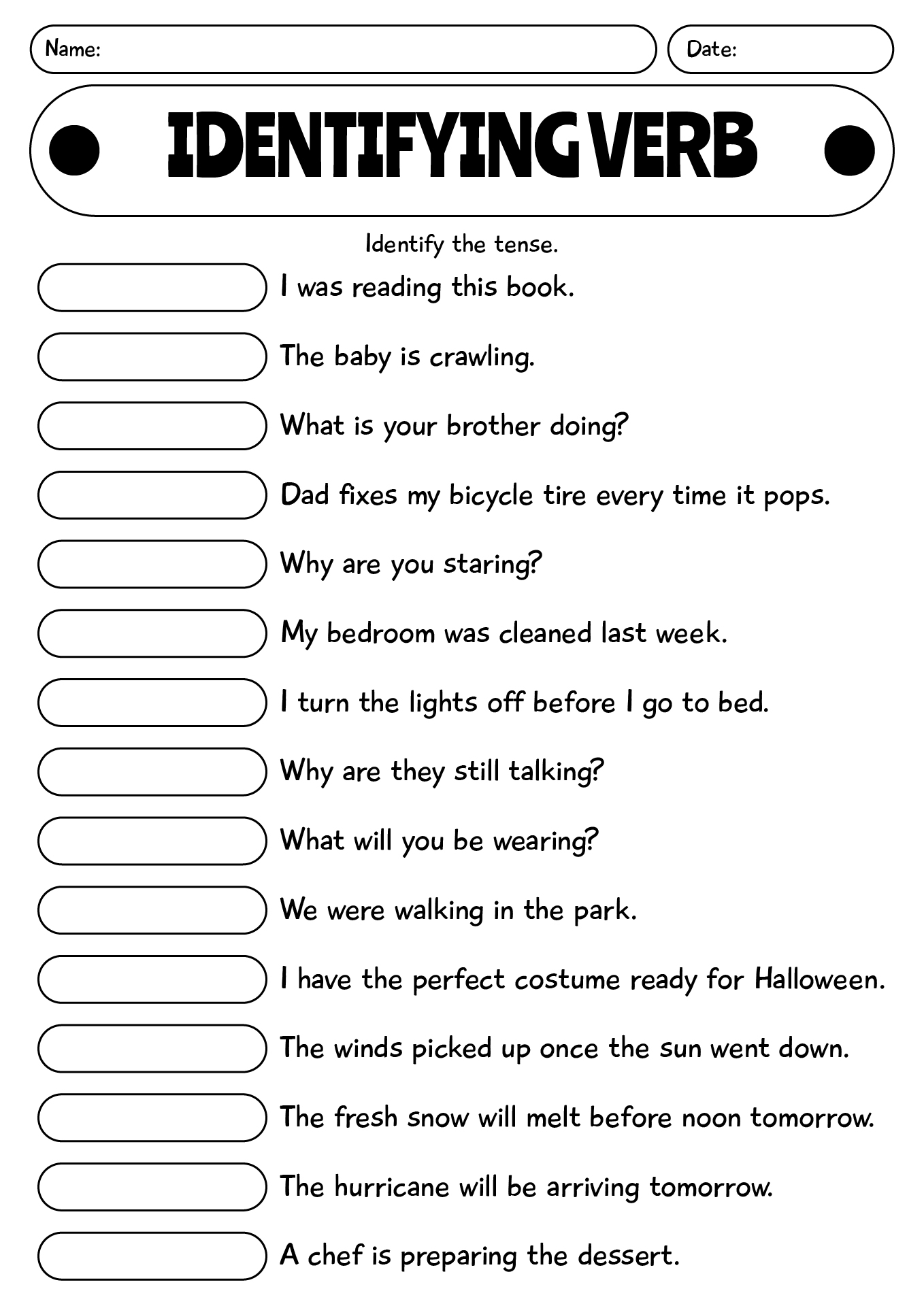 Identifying Verb Tenses Worksheet
