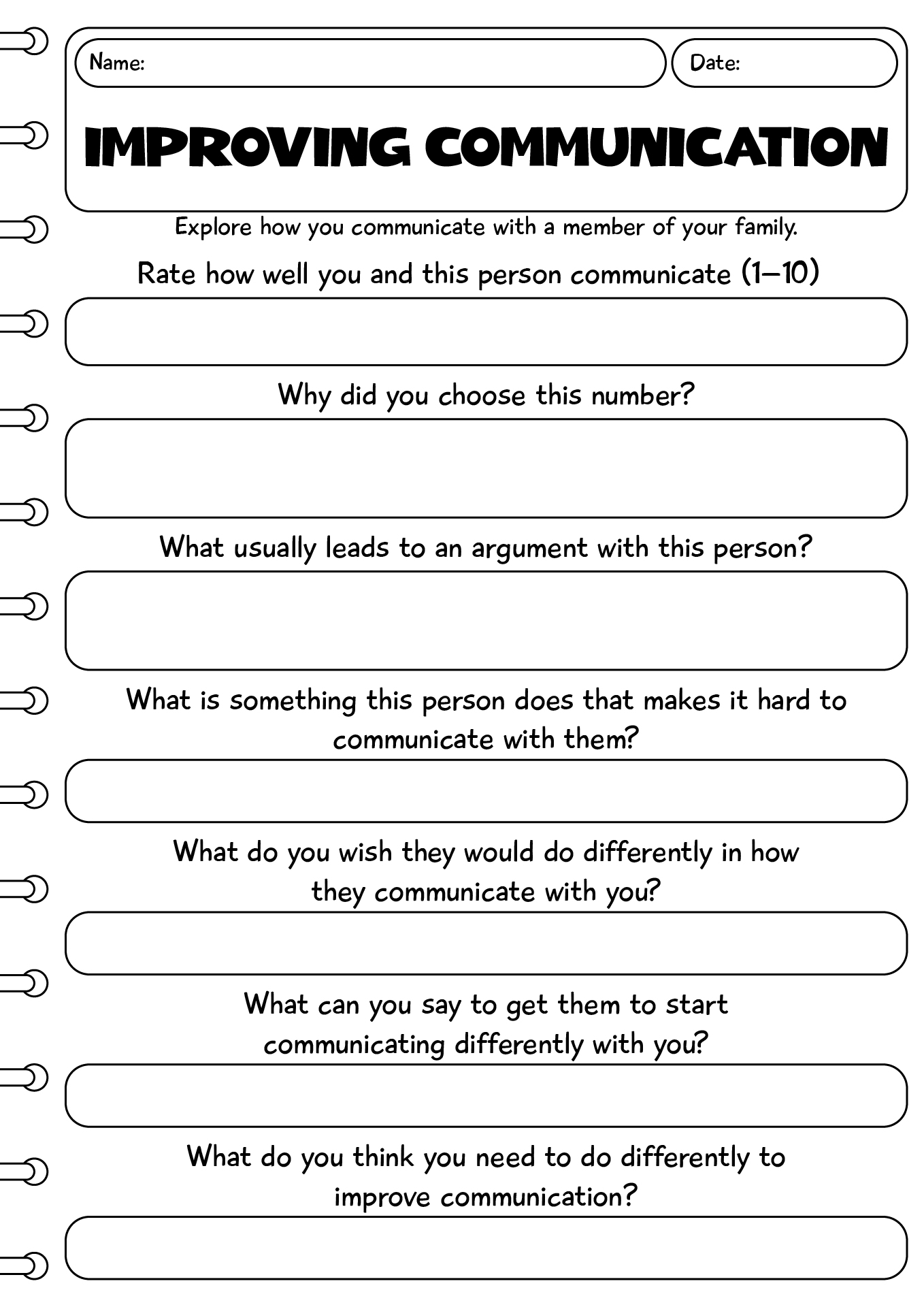 Improving Communication With Family Worksheet
