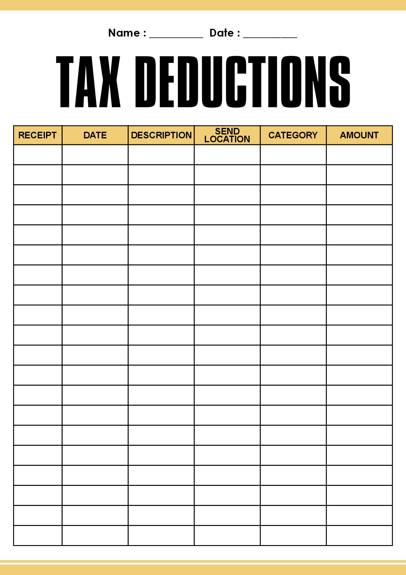 Income Tax Deduction Tracker Worksheet