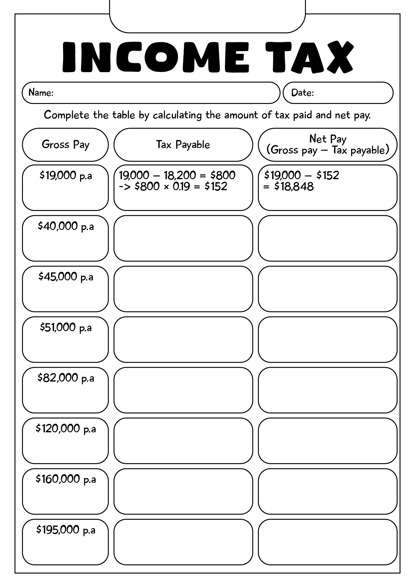 Income Tax Worksheets