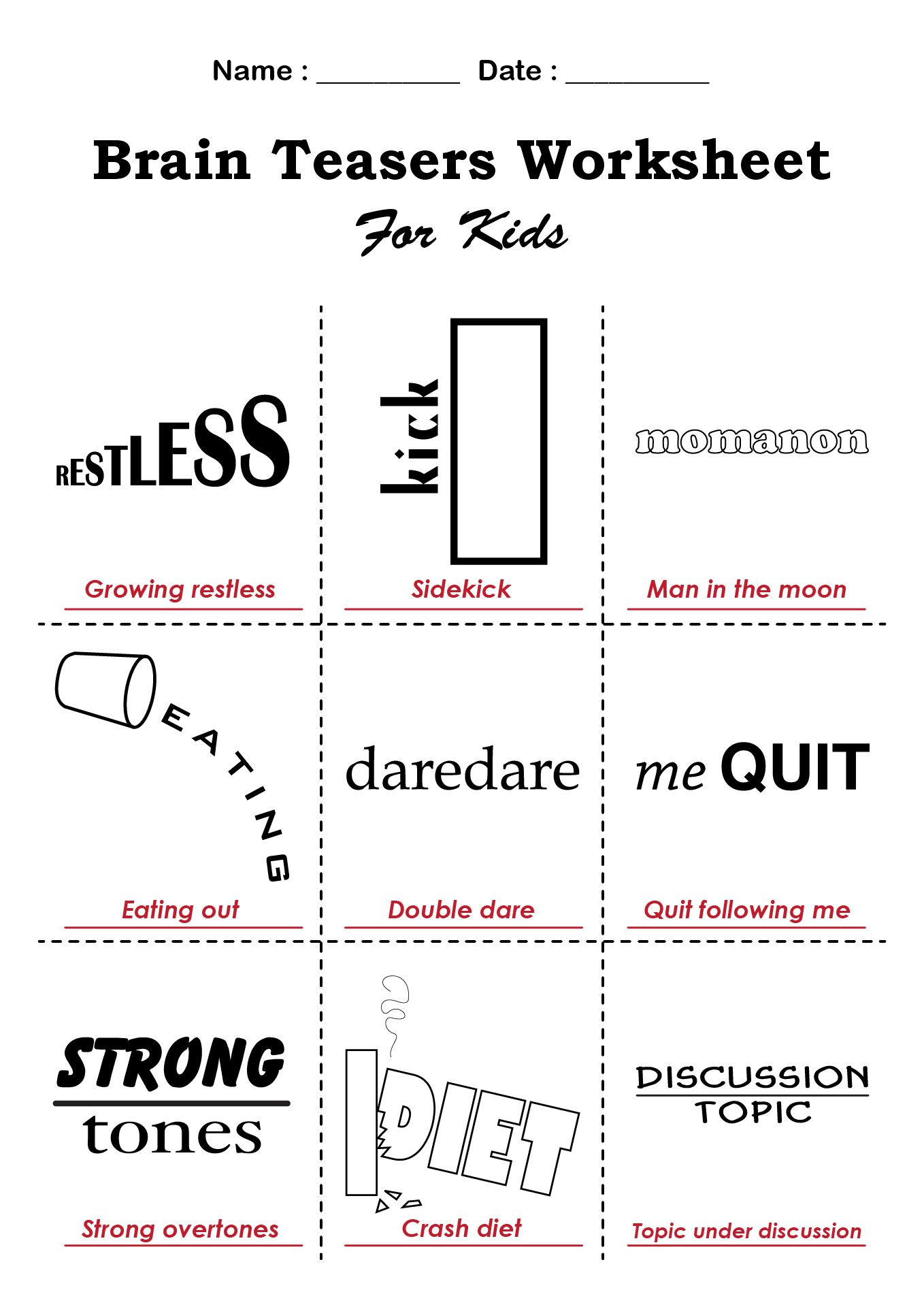 Kids Brain Teasers Worksheets with Correct Answers