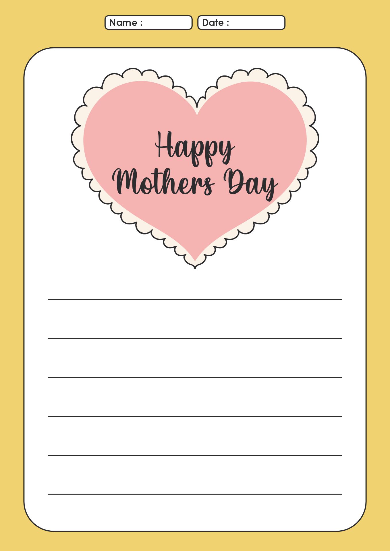 Kindergarten Mothers Day Card Worksheet