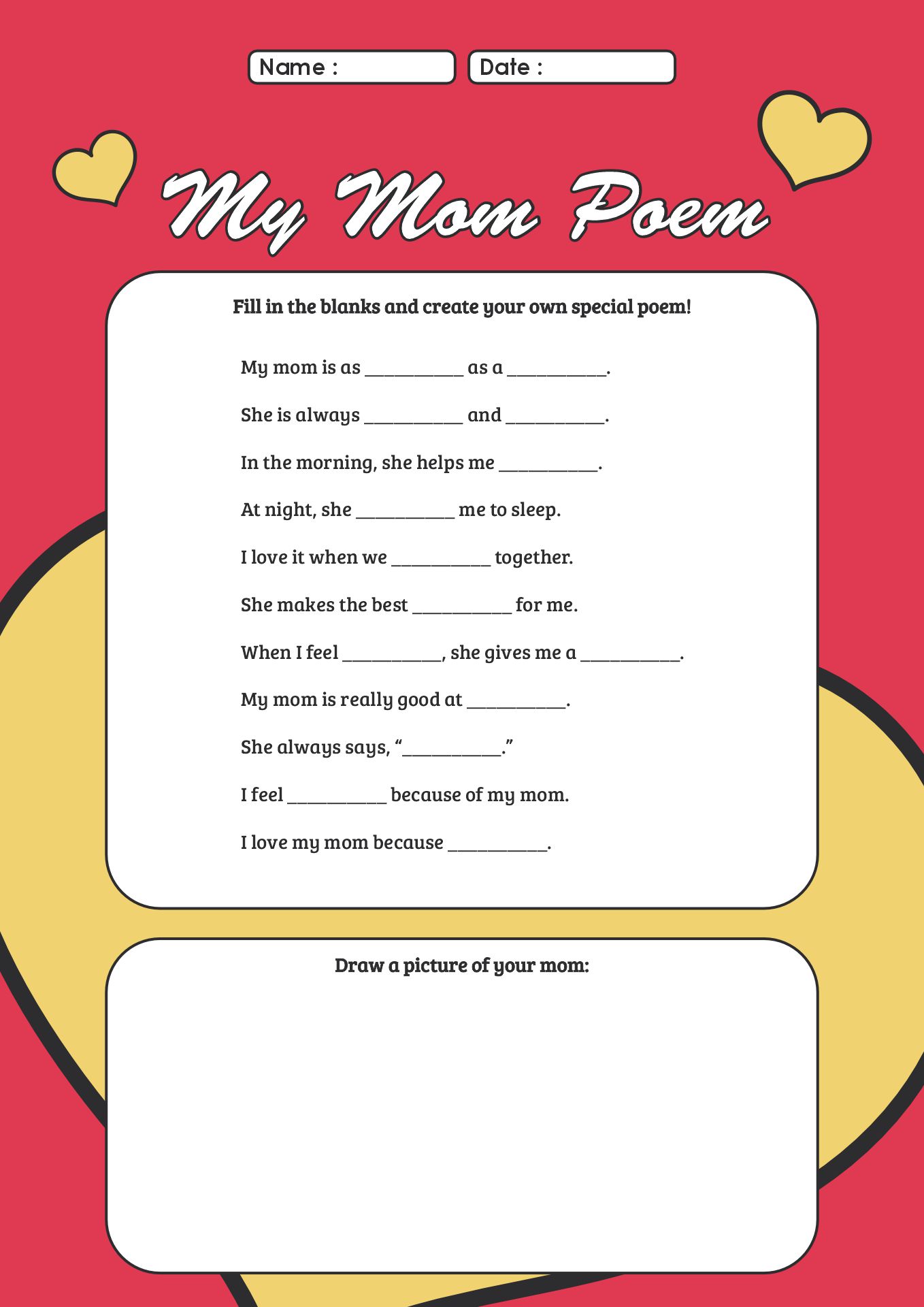 Kindergarten Mothers Day Poem Worksheet