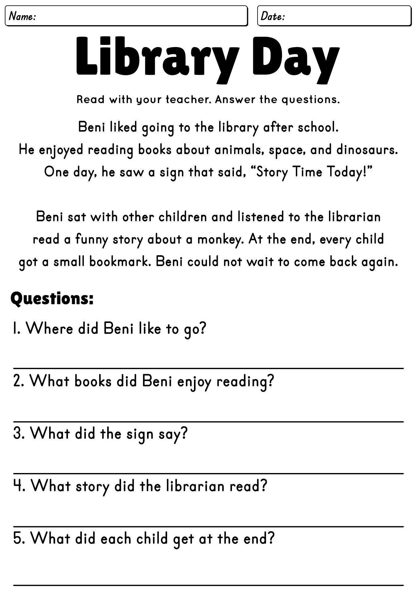 Kindergarten Reading Comprehension