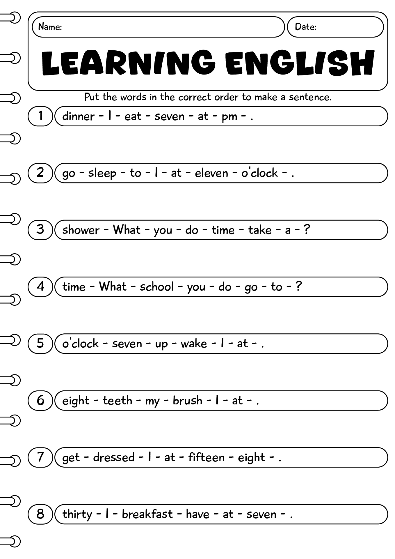 Learning English Worksheets