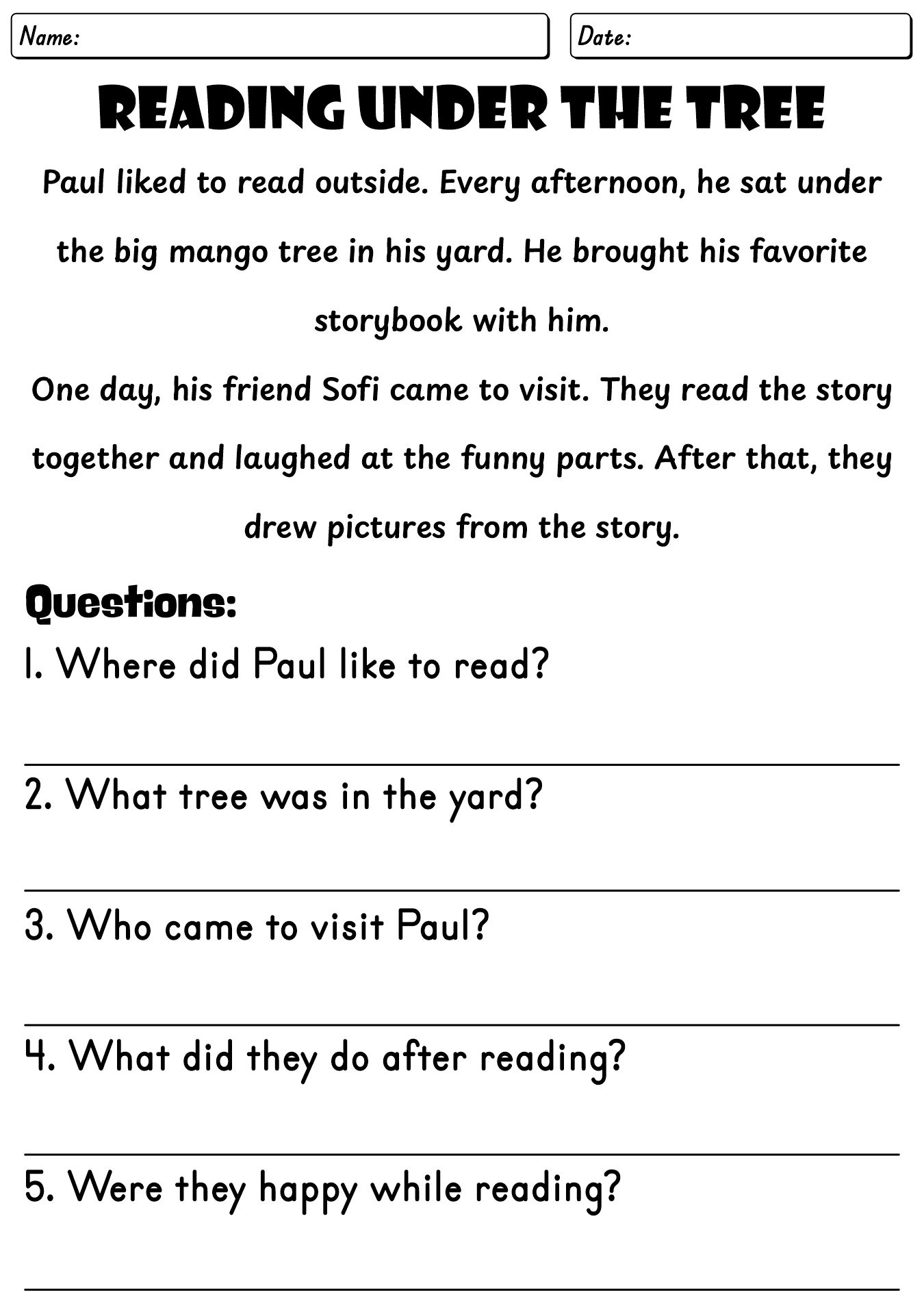 Literacy Worksheets for Third Graders