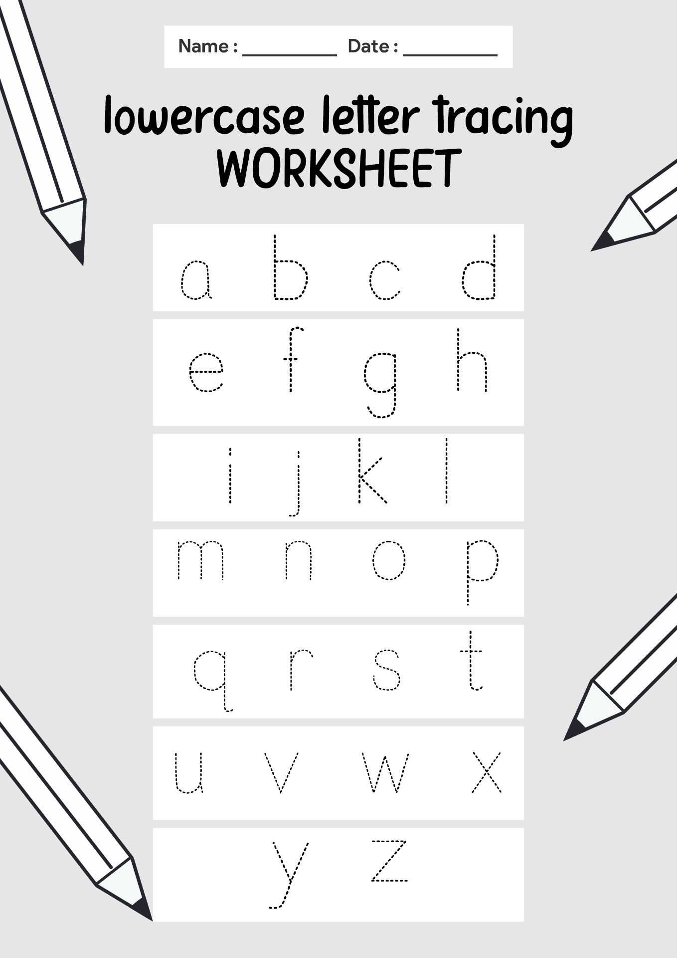 Lowercase Alphabet Letter Tracing Worksheets