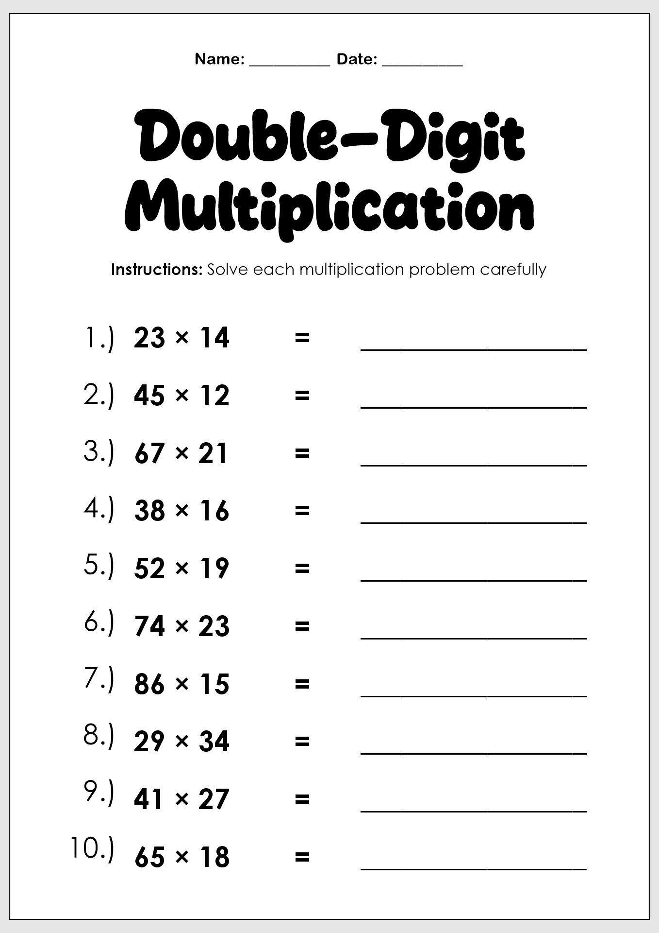 Math Multiplication Practice for 5th Grade