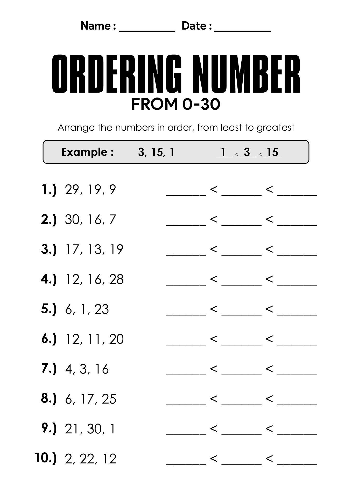 Math Skills Worksheets for First Graders