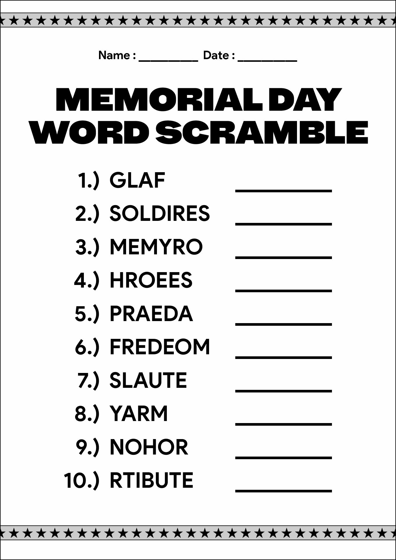 Memorial Day Activities and Worksheets for Kids