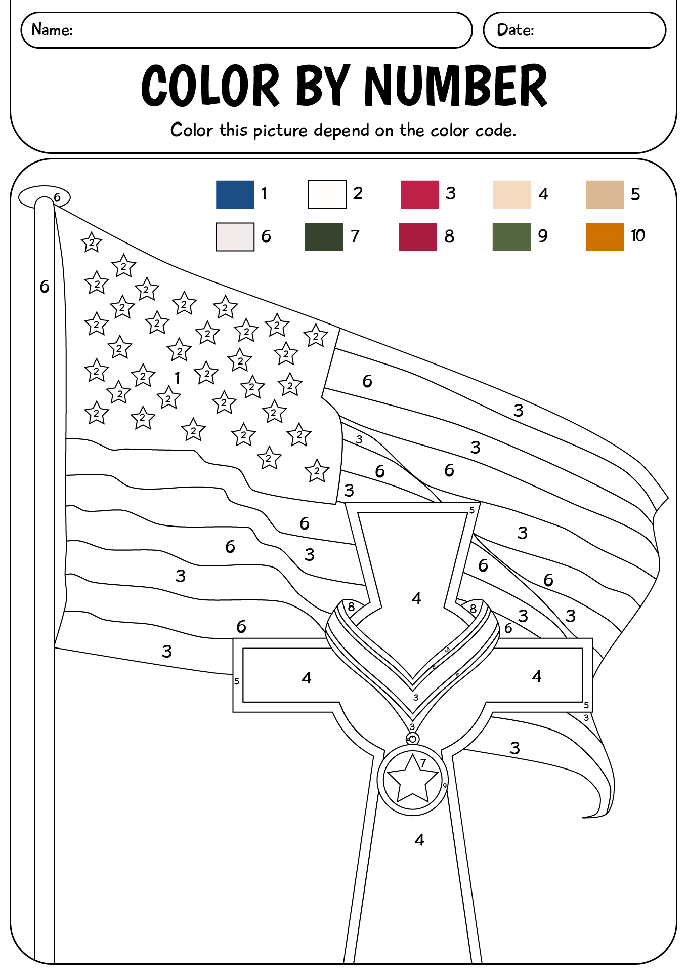 Memorial Day Color By Number Worksheet
